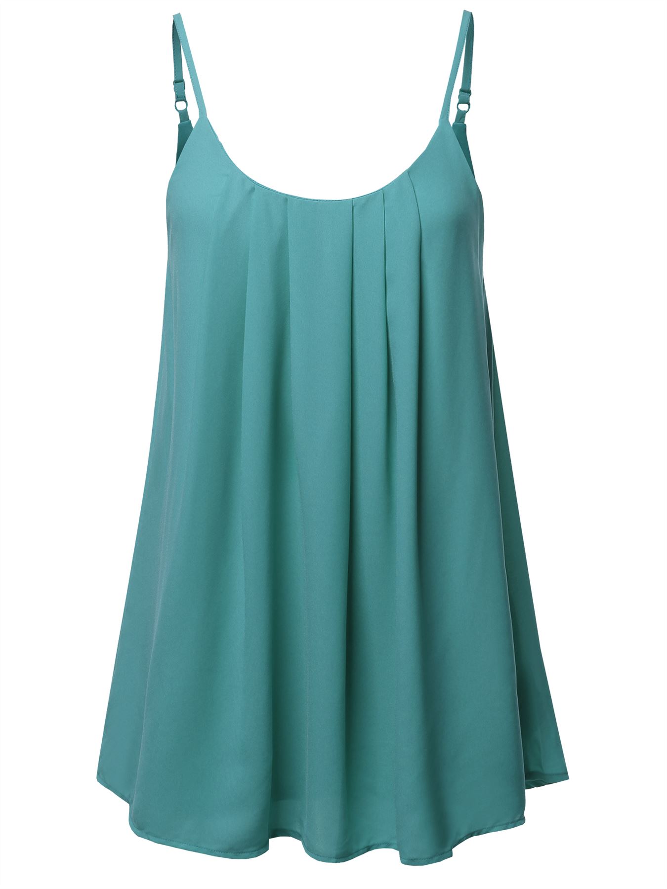 Relaxed Fit Wool Dobby Woven Lining Double Layer Spaghetti Cami Pleated Top - Picture 19 of 32
