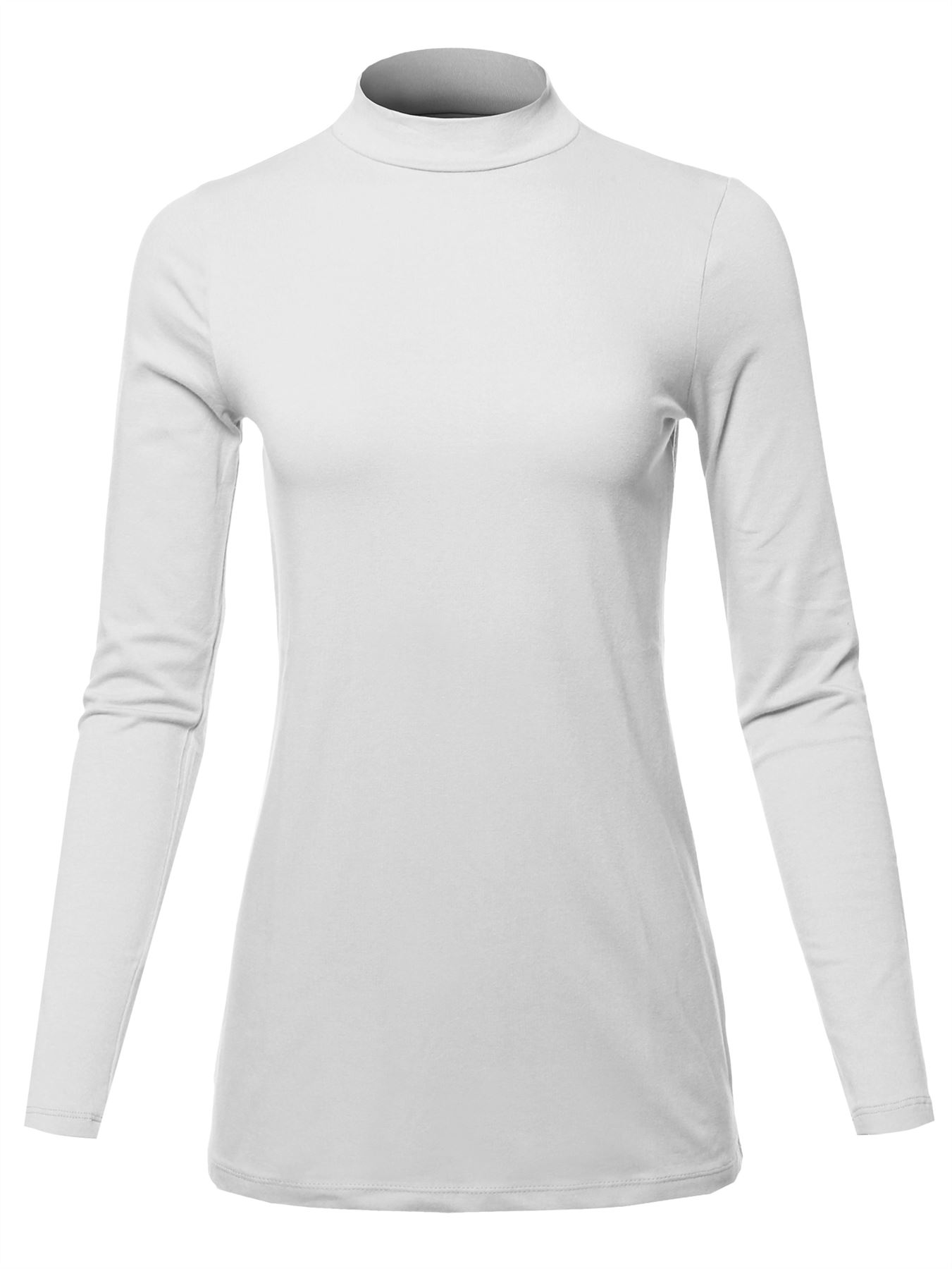 Basic Solid Soft Cotton Long Sleeve Mock Neck Top Shirts - Picture 38 of 38