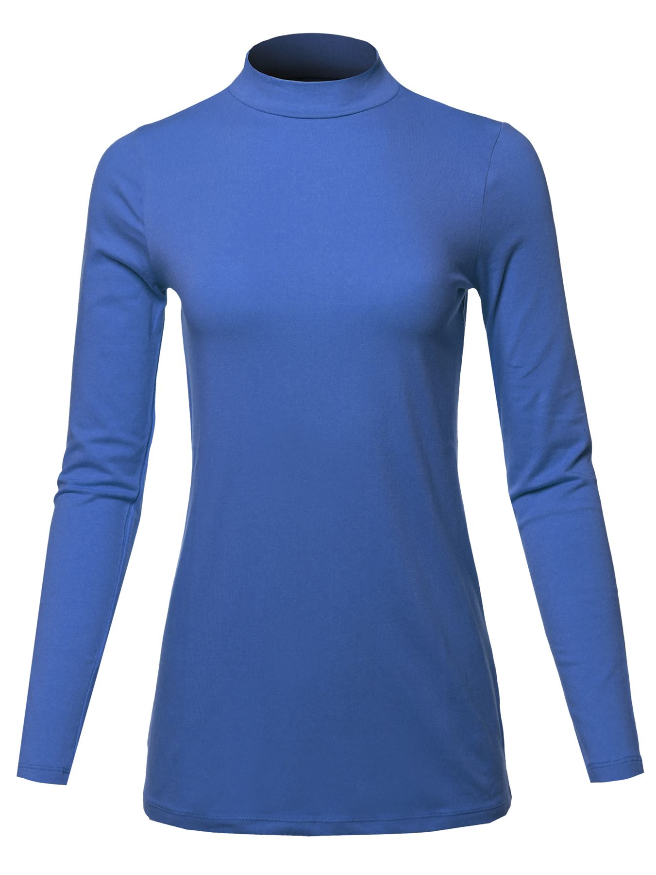Basic Solid Soft Cotton Long Sleeve Mock Neck Top Shirts - Picture 36 of 38