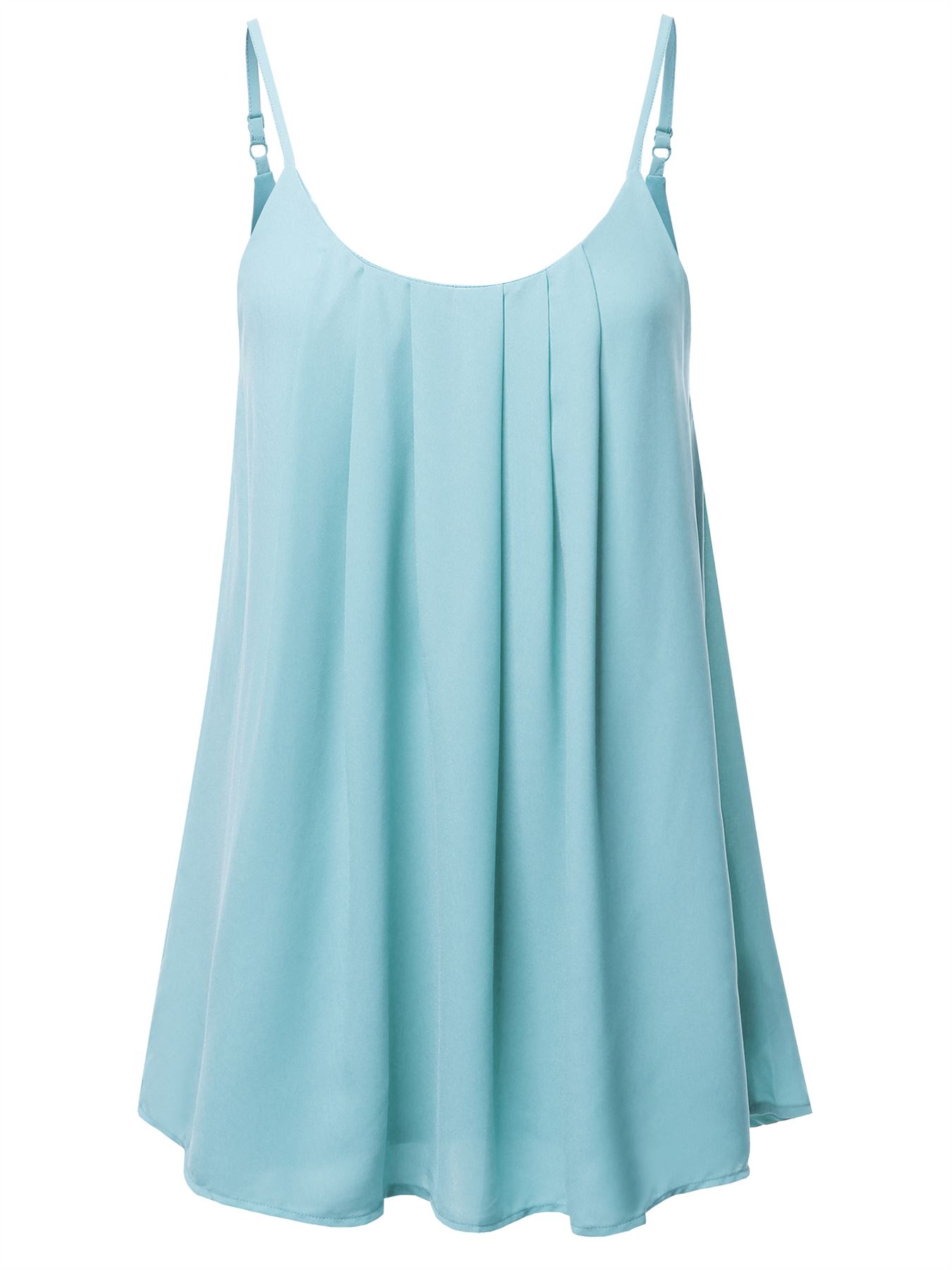 Relaxed Fit Wool Dobby Woven Lining Double Layer Spaghetti Cami Pleated Top - Picture 31 of 32