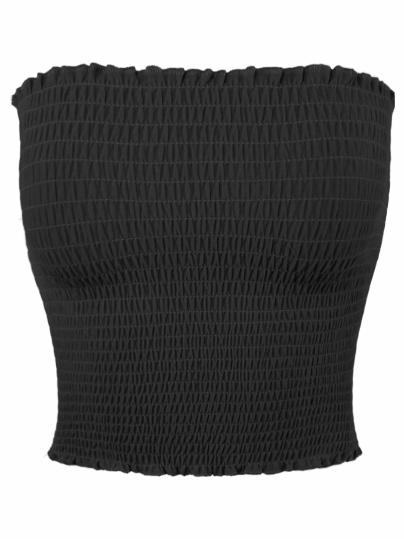 Sexy Fitted Strapless Cotton Smocked Tube Crop Tops - Picture 24 of 116