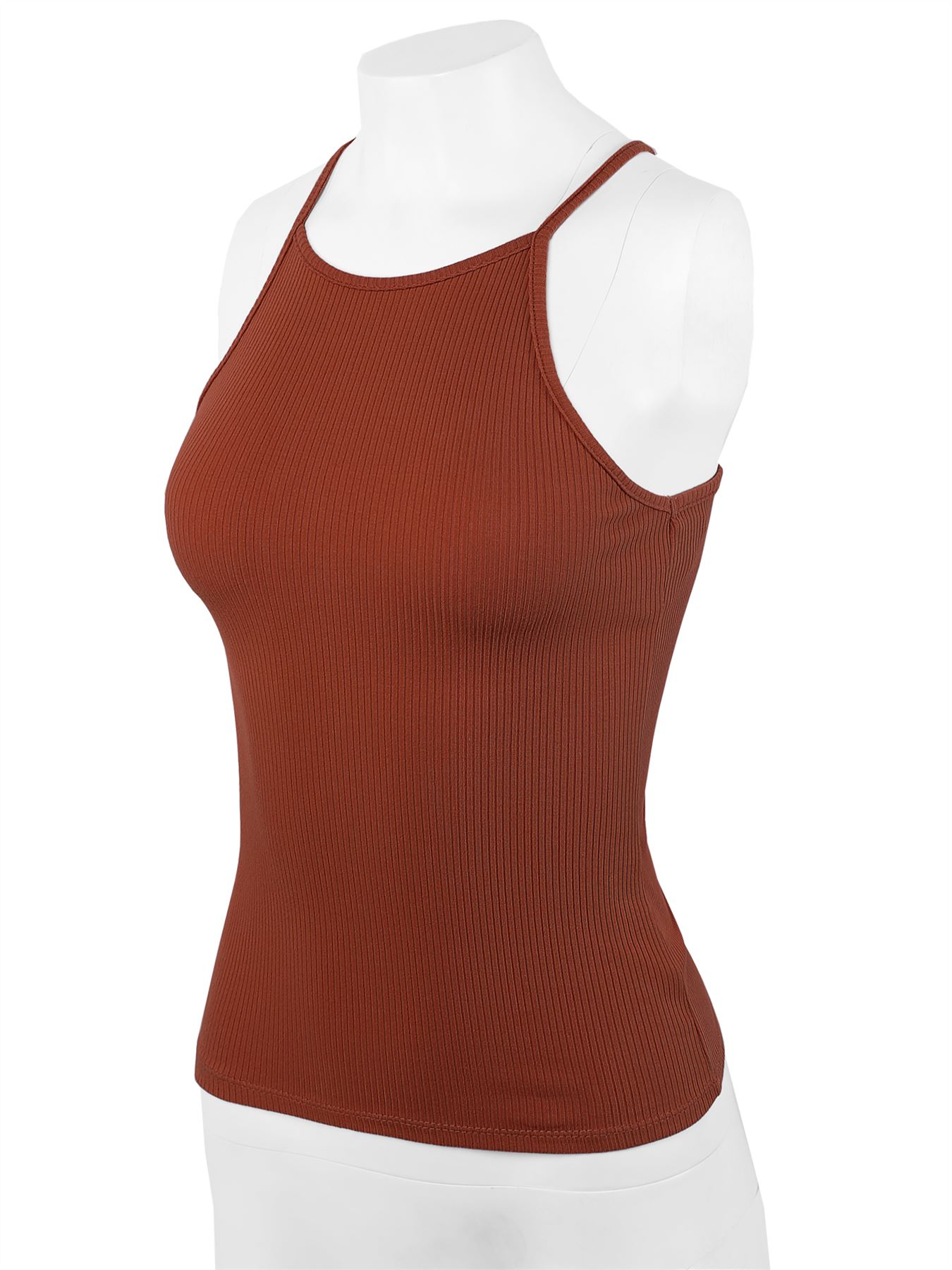 Ribbed High Square Halter Neck Racerback Cami Top - Picture 107 of 120