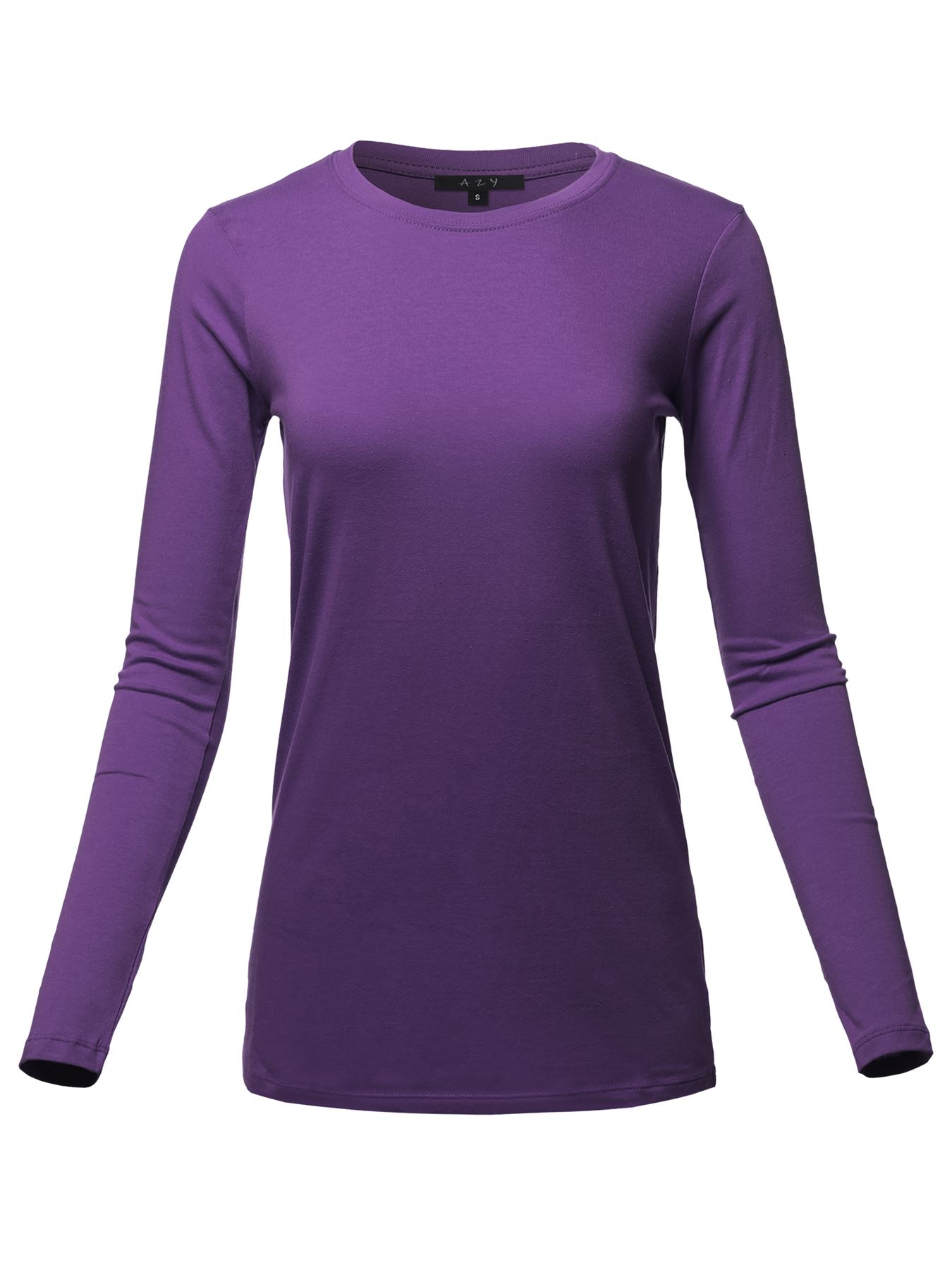 Basic Solid Soft Cotton Long Sleeve Crew Neck Top Shirts - Picture 16 of 36