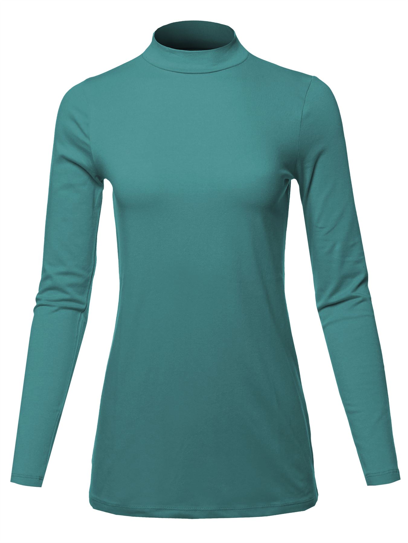Basic Solid Soft Cotton Long Sleeve Mock Neck Top Shirts - Picture 23 of 38