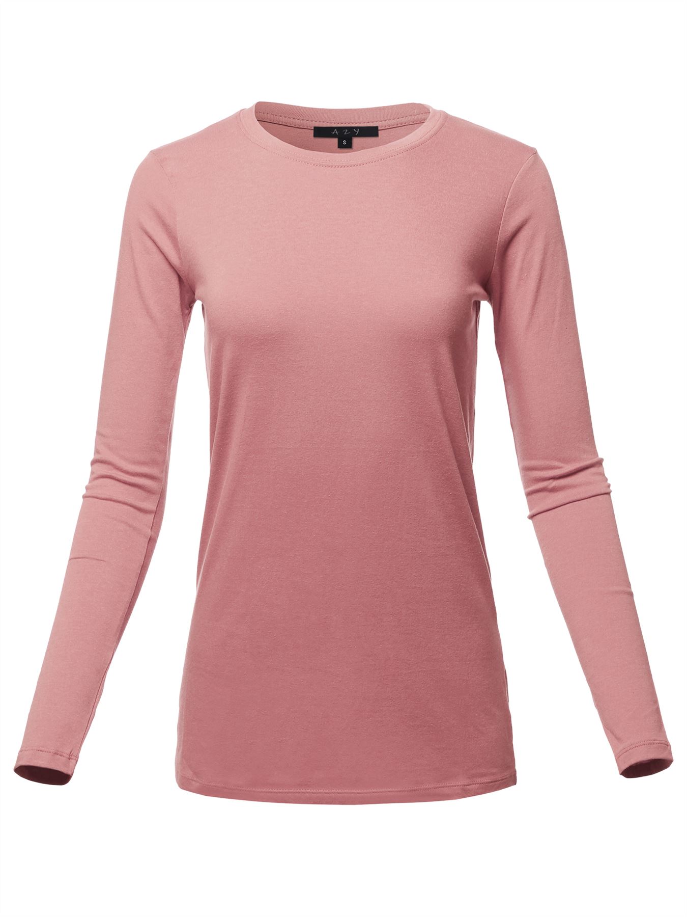 Basic Solid Soft Cotton Long Sleeve Crew Neck Top Shirts - Picture 19 of 36