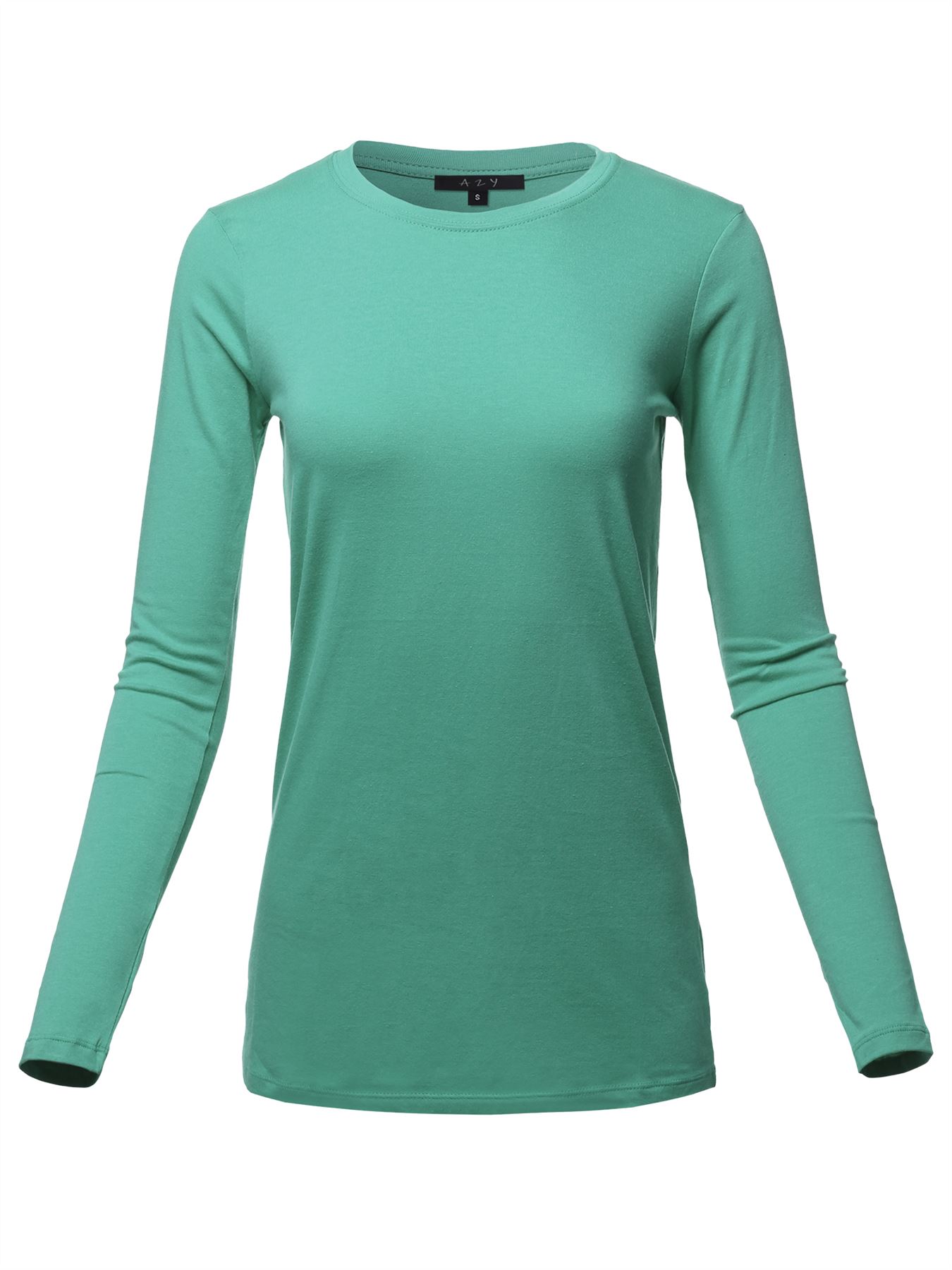 Basic Solid Soft Cotton Long Sleeve Crew Neck Top Shirts - Picture 20 of 36