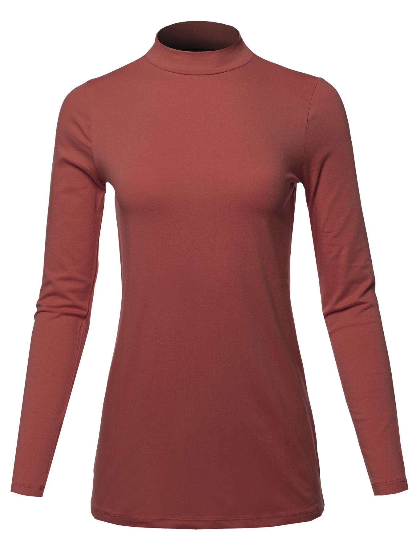 Basic Solid Soft Cotton Long Sleeve Mock Neck Top Shirts - Picture 25 of 38