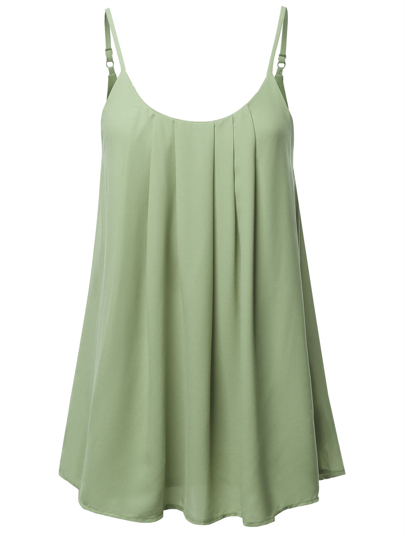 Relaxed Fit Wool Dobby Woven Lining Double Layer Spaghetti Cami Pleated Top - Picture 27 of 32