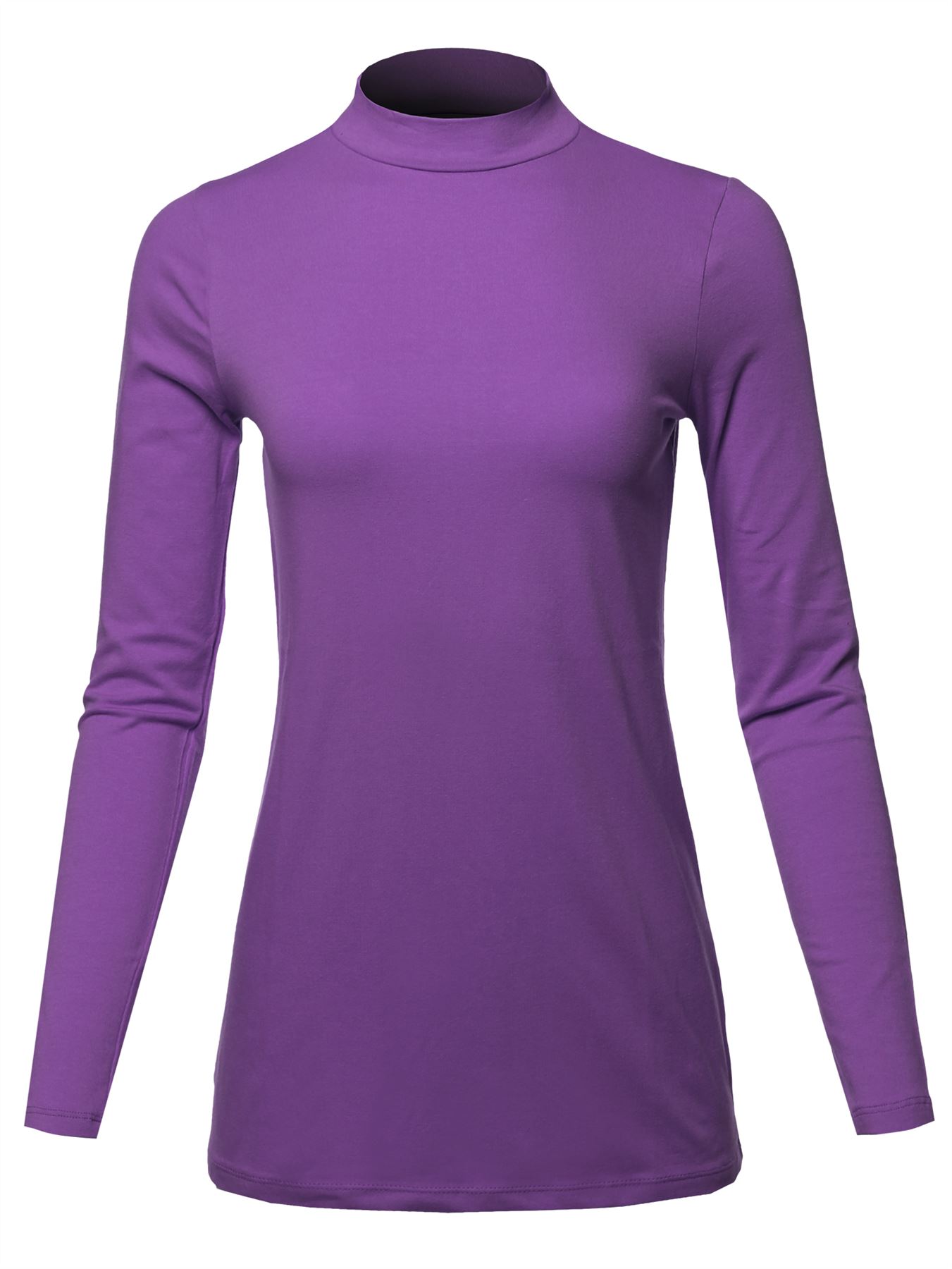 Basic Solid Soft Cotton Long Sleeve Mock Neck Top Shirts - Picture 33 of 38