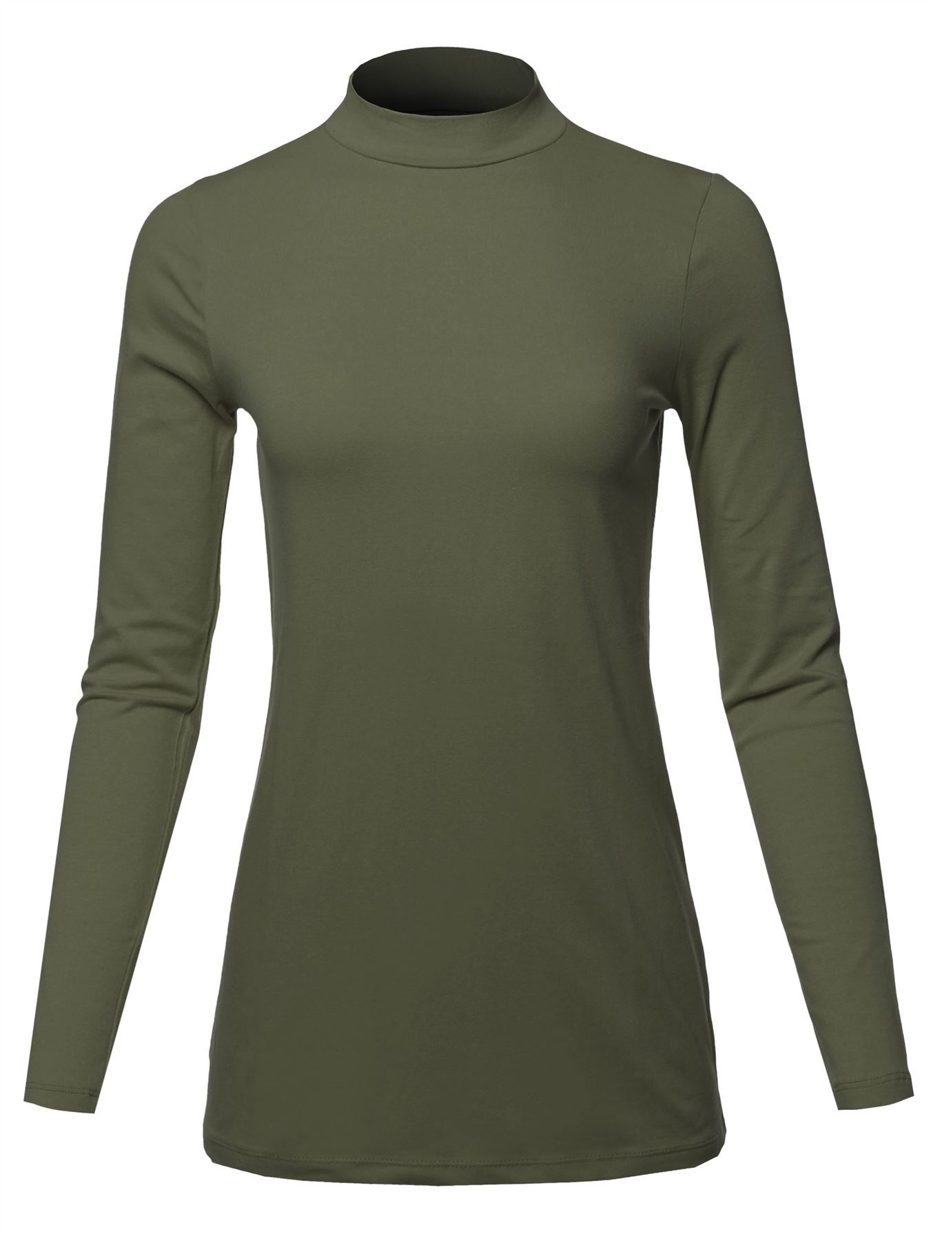 Basic Solid Soft Cotton Long Sleeve Mock Neck Top Shirts - Picture 15 of 38