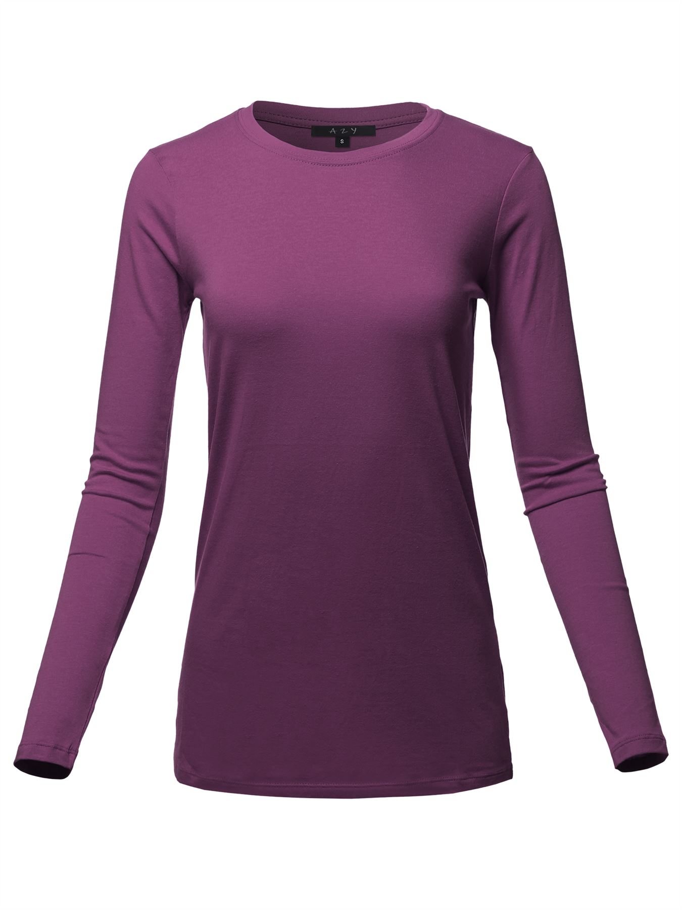Basic Solid Soft Cotton Long Sleeve Crew Neck Top Shirts - Picture 15 of 36
