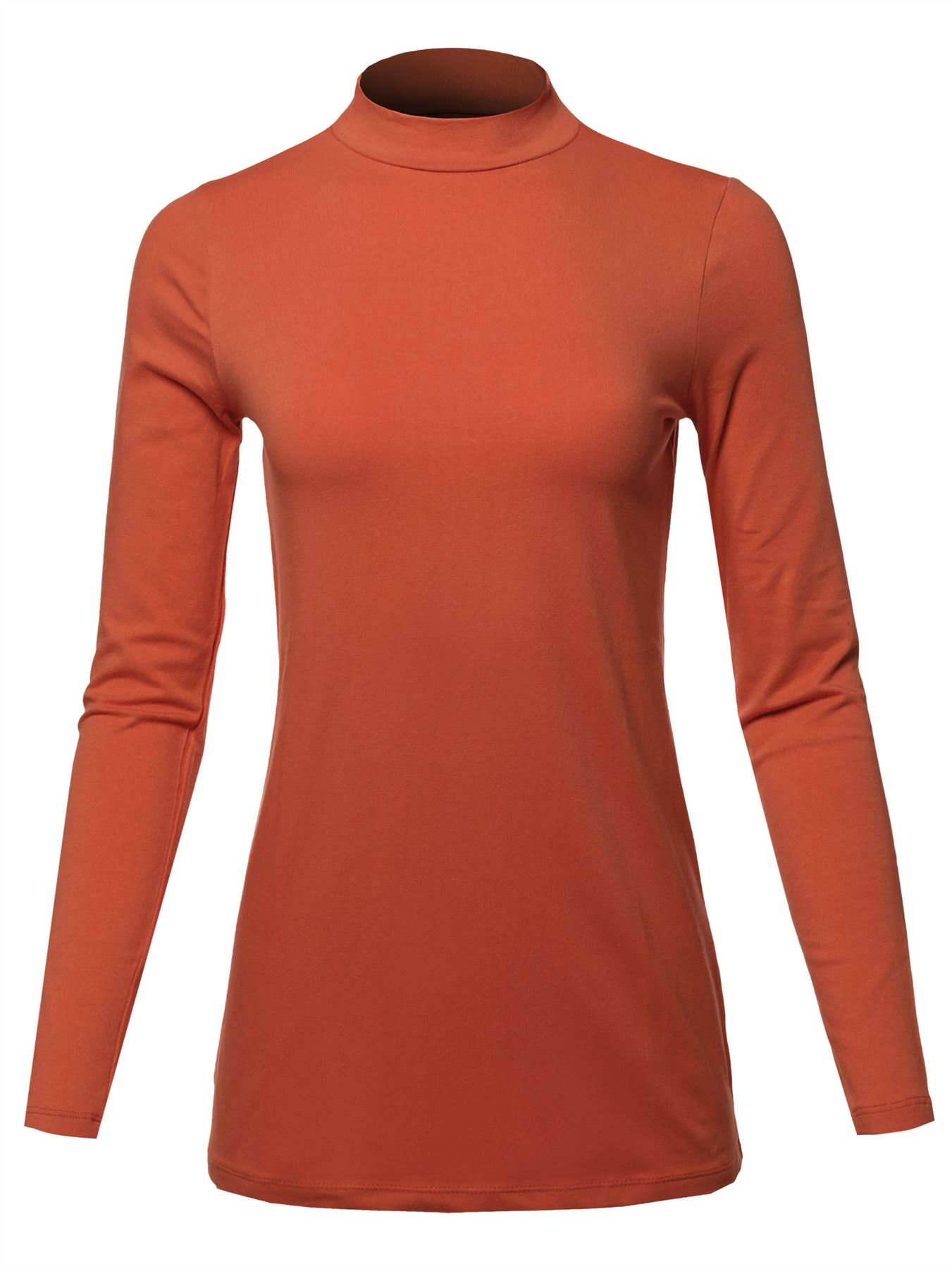 Basic Solid Soft Cotton Long Sleeve Mock Neck Top Shirts - Picture 13 of 38