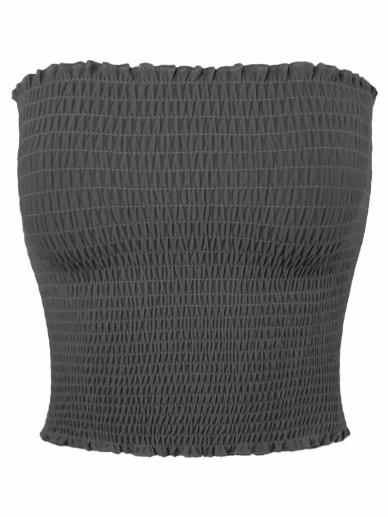 Sexy Fitted Strapless Cotton Smocked Tube Crop Tops - Picture 37 of 116
