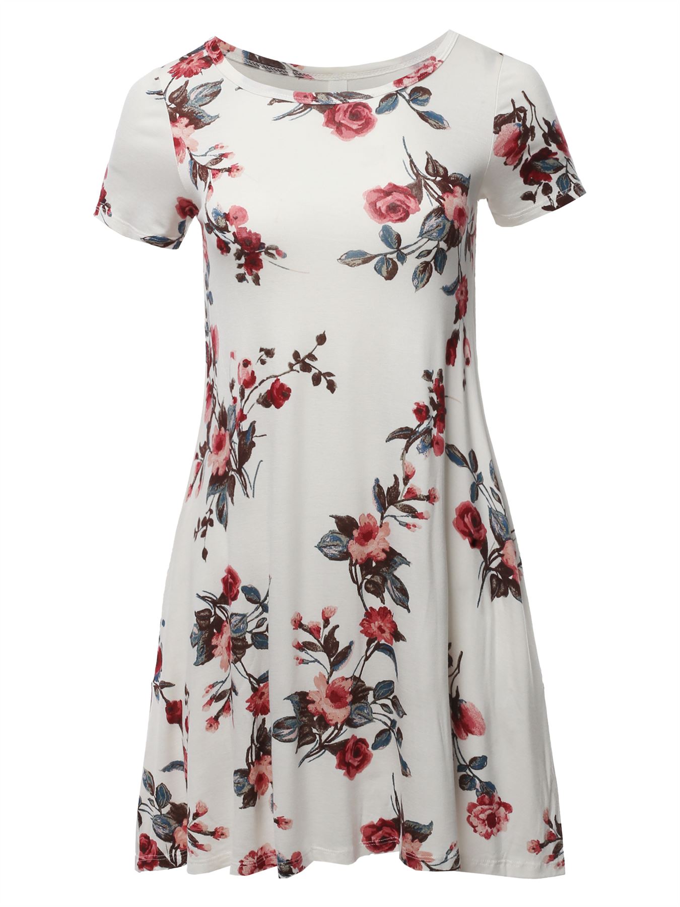 Solid Printed Summer Casual T-Shirt Tunic Swing Dress with Side Pockets - Picture 9 of 13