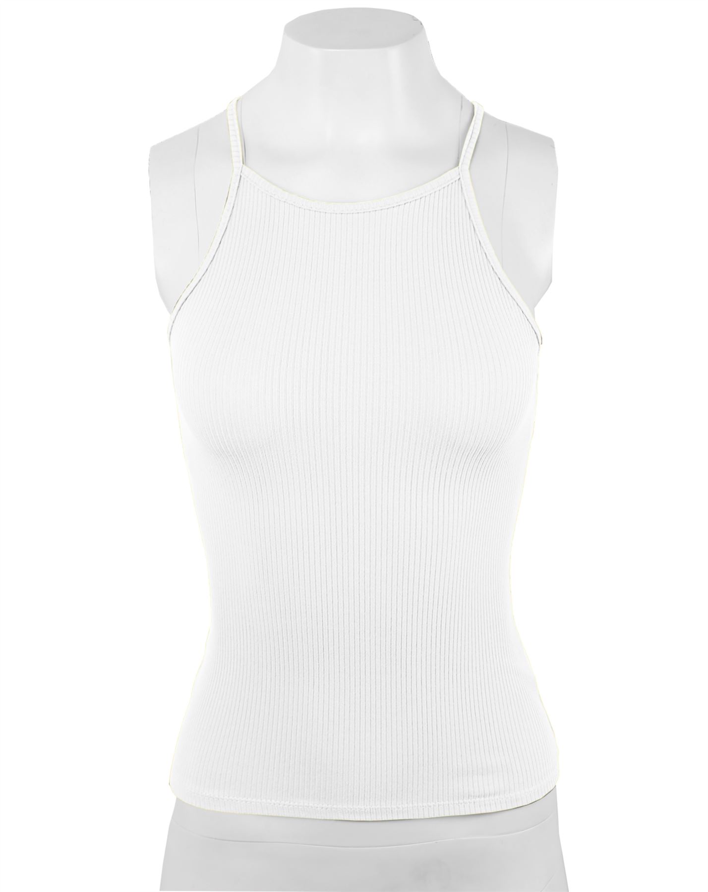 Ribbed High Square Halter Neck Racerback Cami Top - Picture 120 of 120