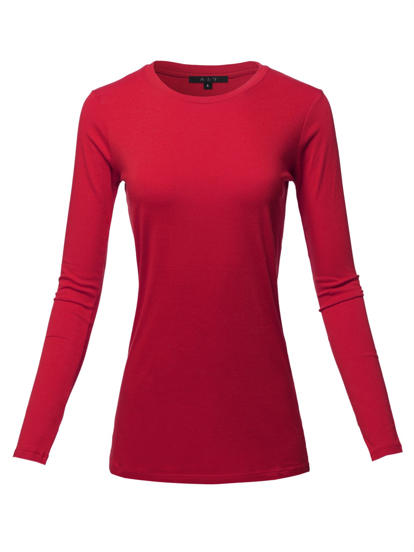 Basic Solid Soft Cotton Long Sleeve Crew Neck Top Shirts - Picture 17 of 36