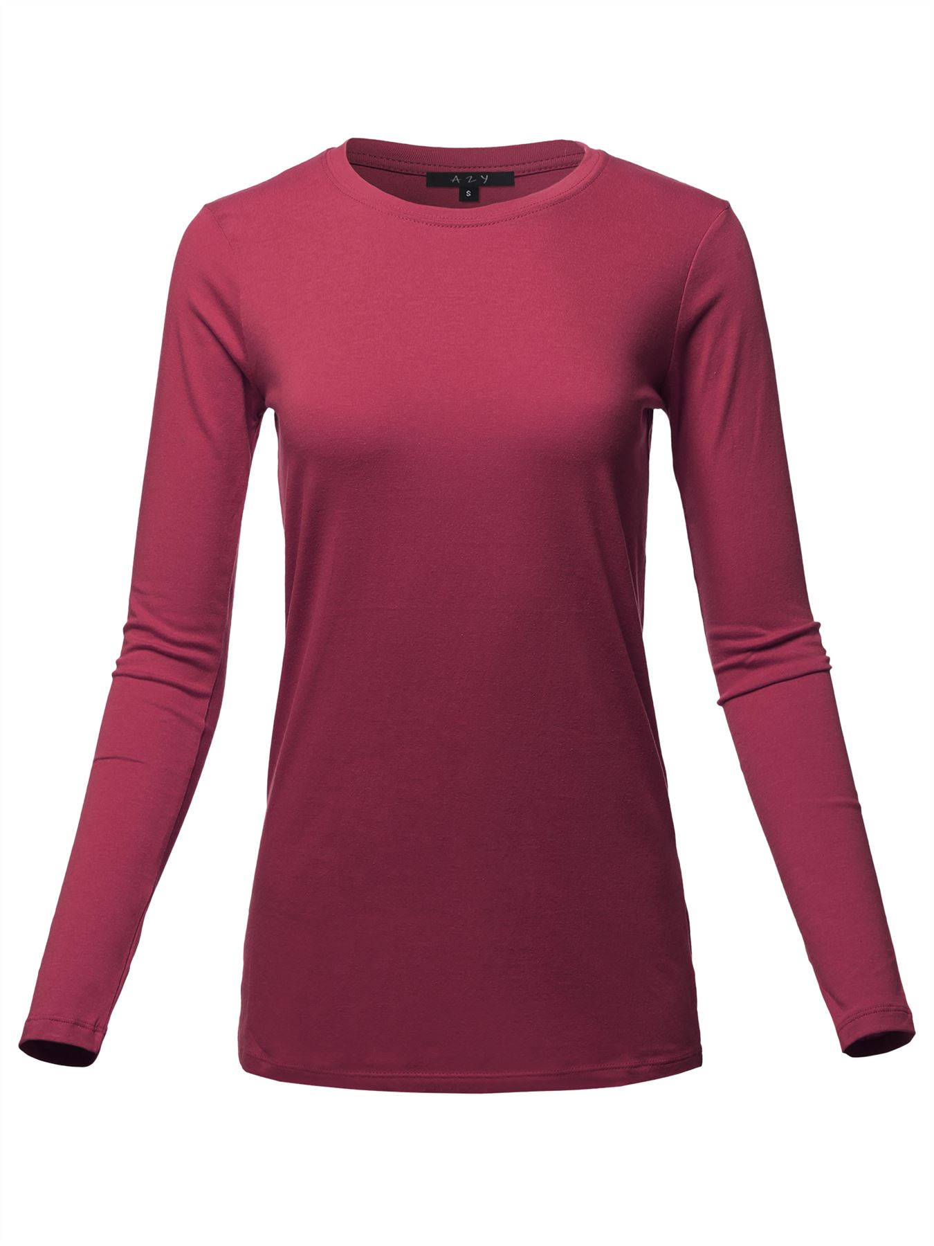 Basic Solid Soft Cotton Long Sleeve Crew Neck Top Shirts - Picture 8 of 36