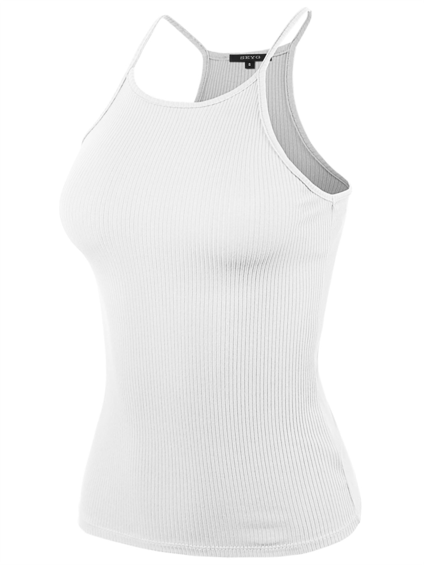 Ribbed High Square Halter Neck Racerback Cami Top - Picture 117 of 120
