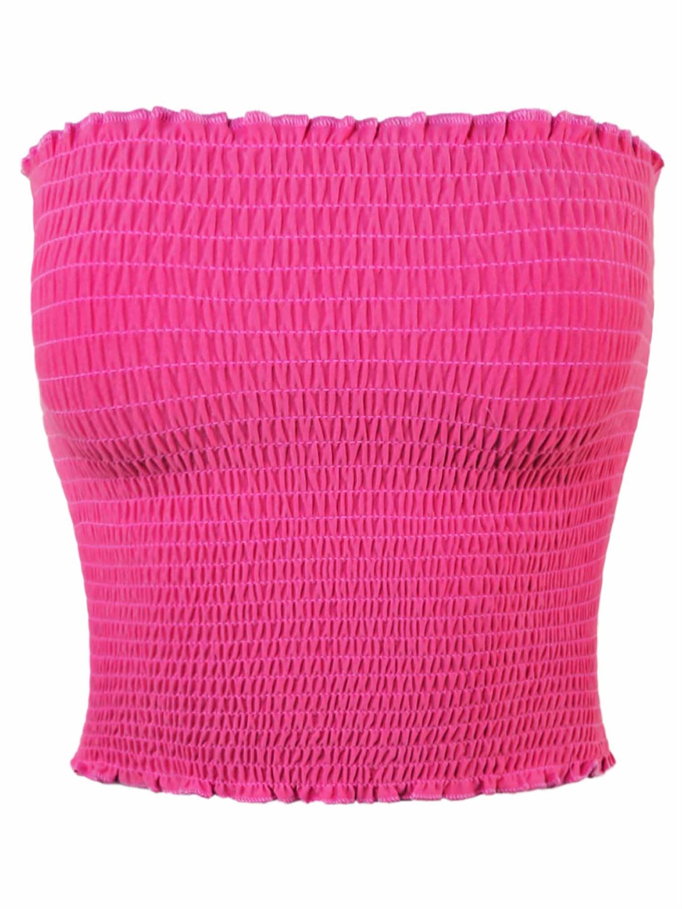 Sexy Fitted Strapless Cotton Smocked Tube Crop Tops - Picture 64 of 116