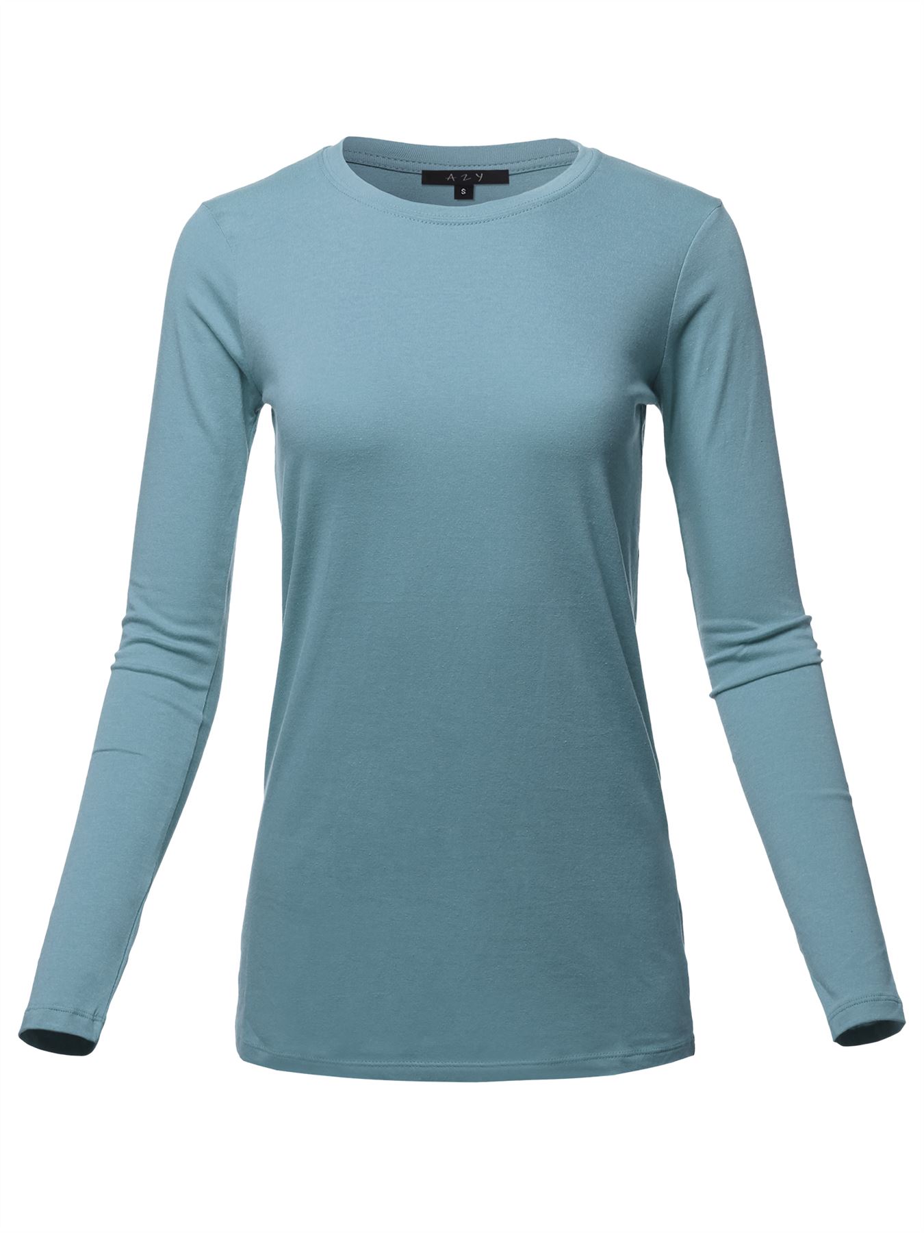 Basic Solid Soft Cotton Long Sleeve Crew Neck Top Shirts - Picture 35 of 36