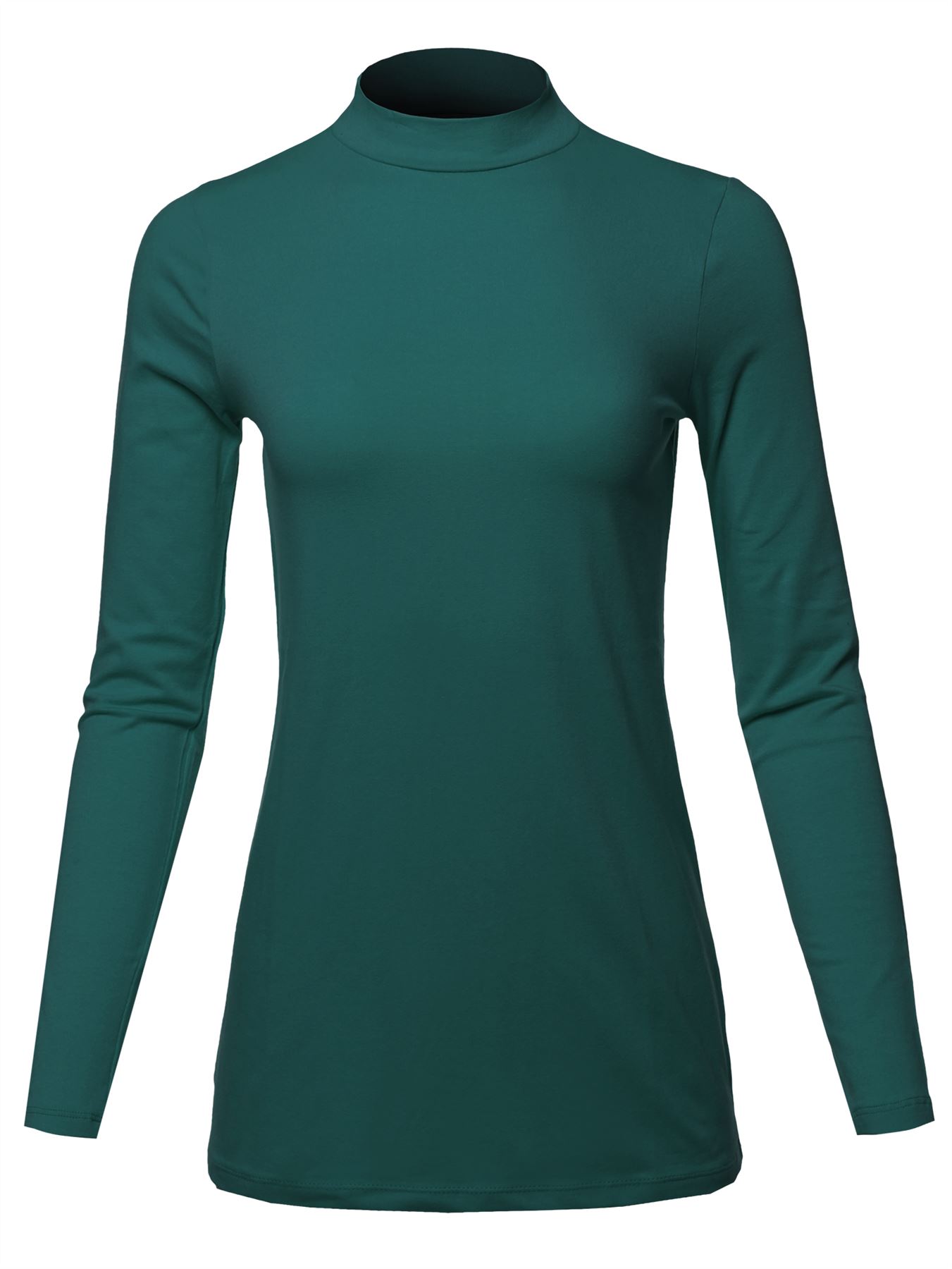 Basic Solid Soft Cotton Long Sleeve Mock Neck Top Shirts - Picture 28 of 38