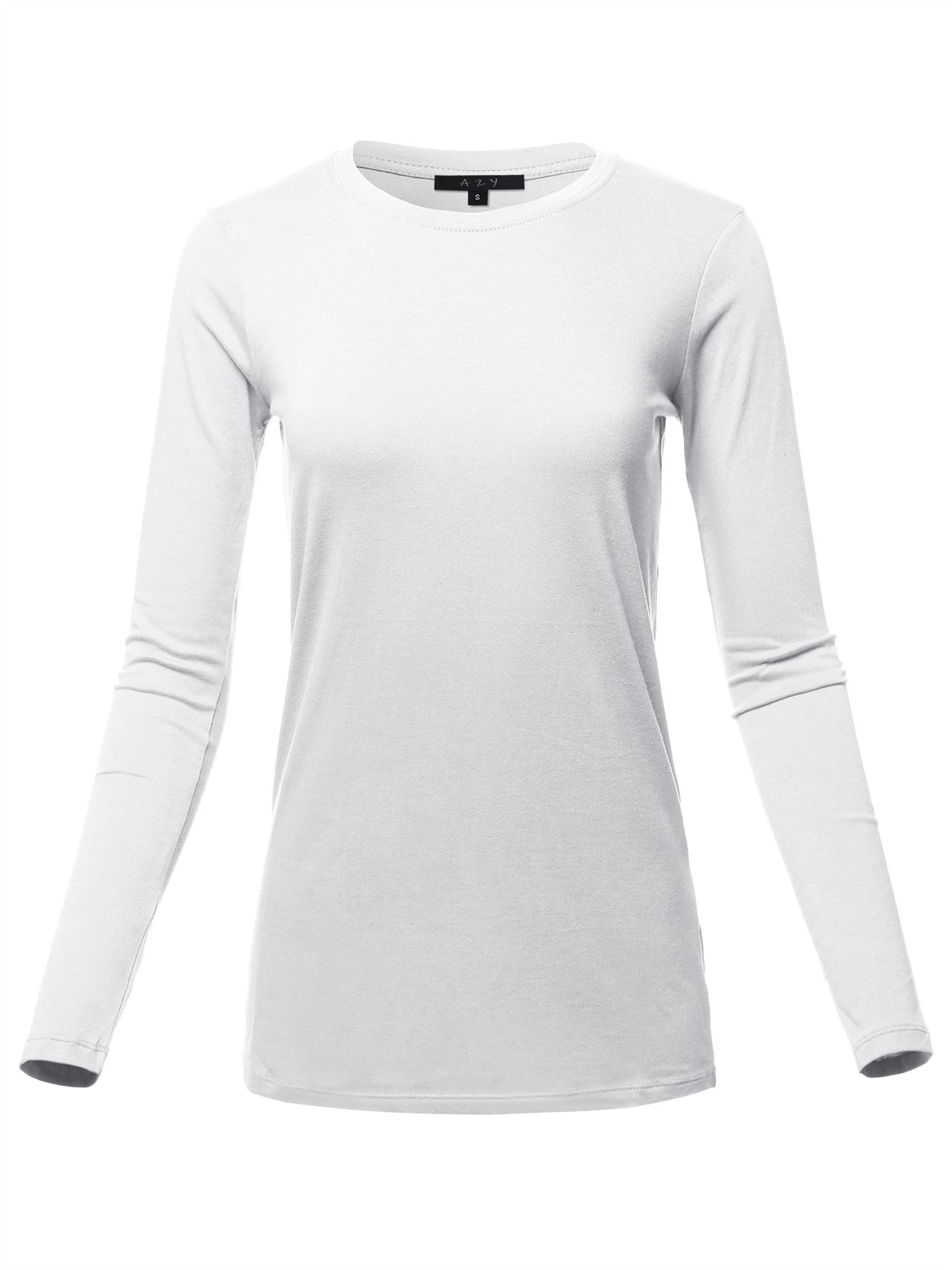 Basic Solid Soft Cotton Long Sleeve Crew Neck Top Shirts - Picture 36 of 36