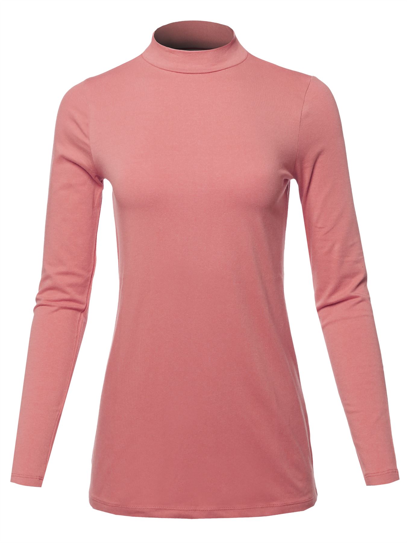 Basic Solid Soft Cotton Long Sleeve Mock Neck Top Shirts - Picture 22 of 38