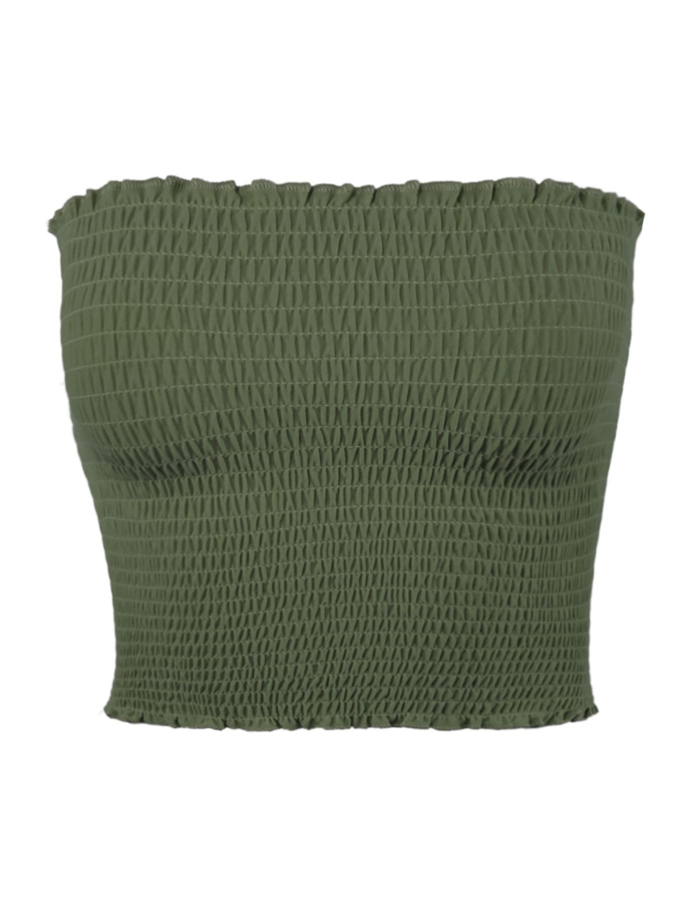 Sexy Fitted Strapless Cotton Smocked Tube Crop Tops - Picture 23 of 116