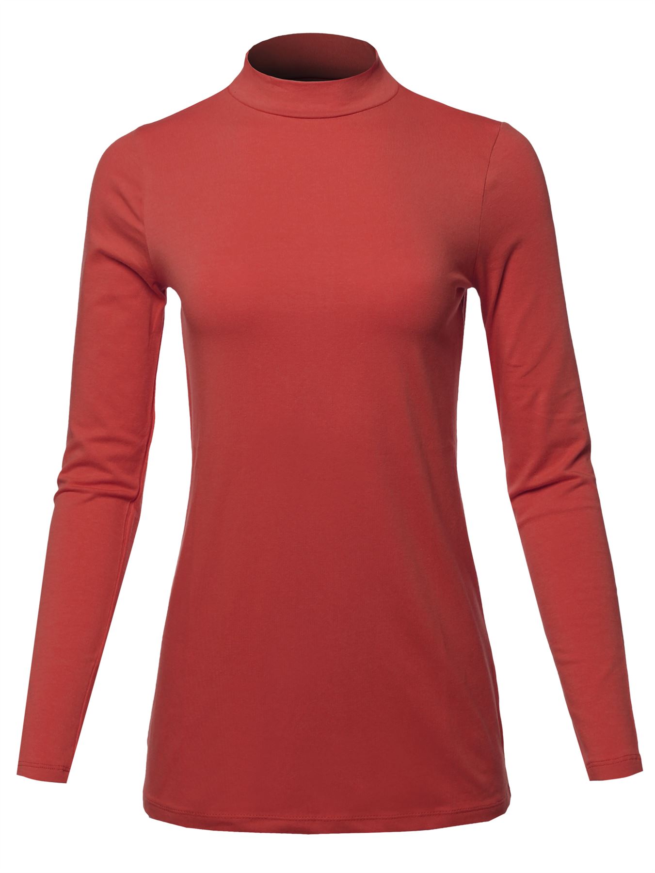 Basic Solid Soft Cotton Long Sleeve Mock Neck Top Shirts - Picture 34 of 38