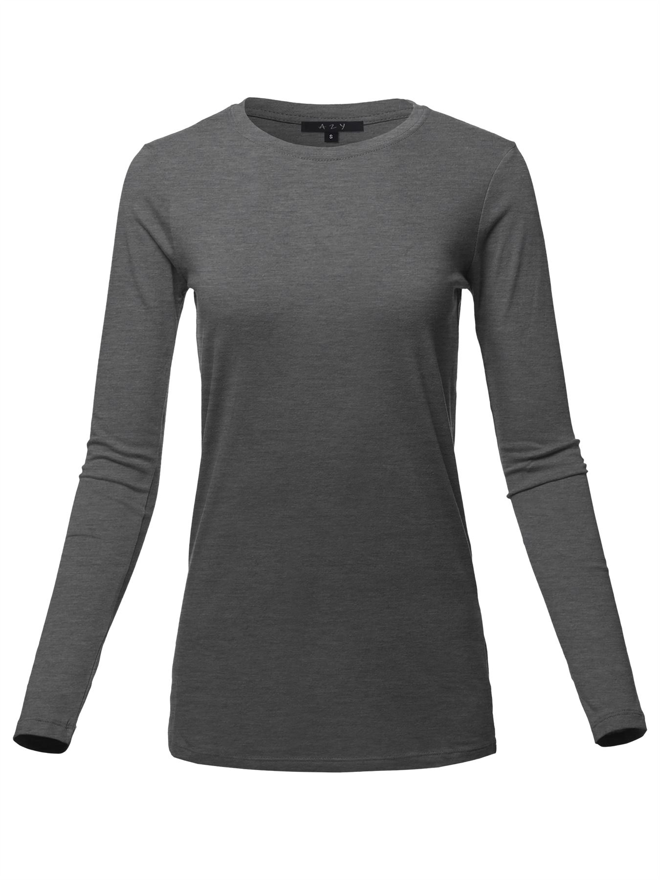 Basic Solid Soft Cotton Long Sleeve Crew Neck Top Shirts - Picture 10 of 36