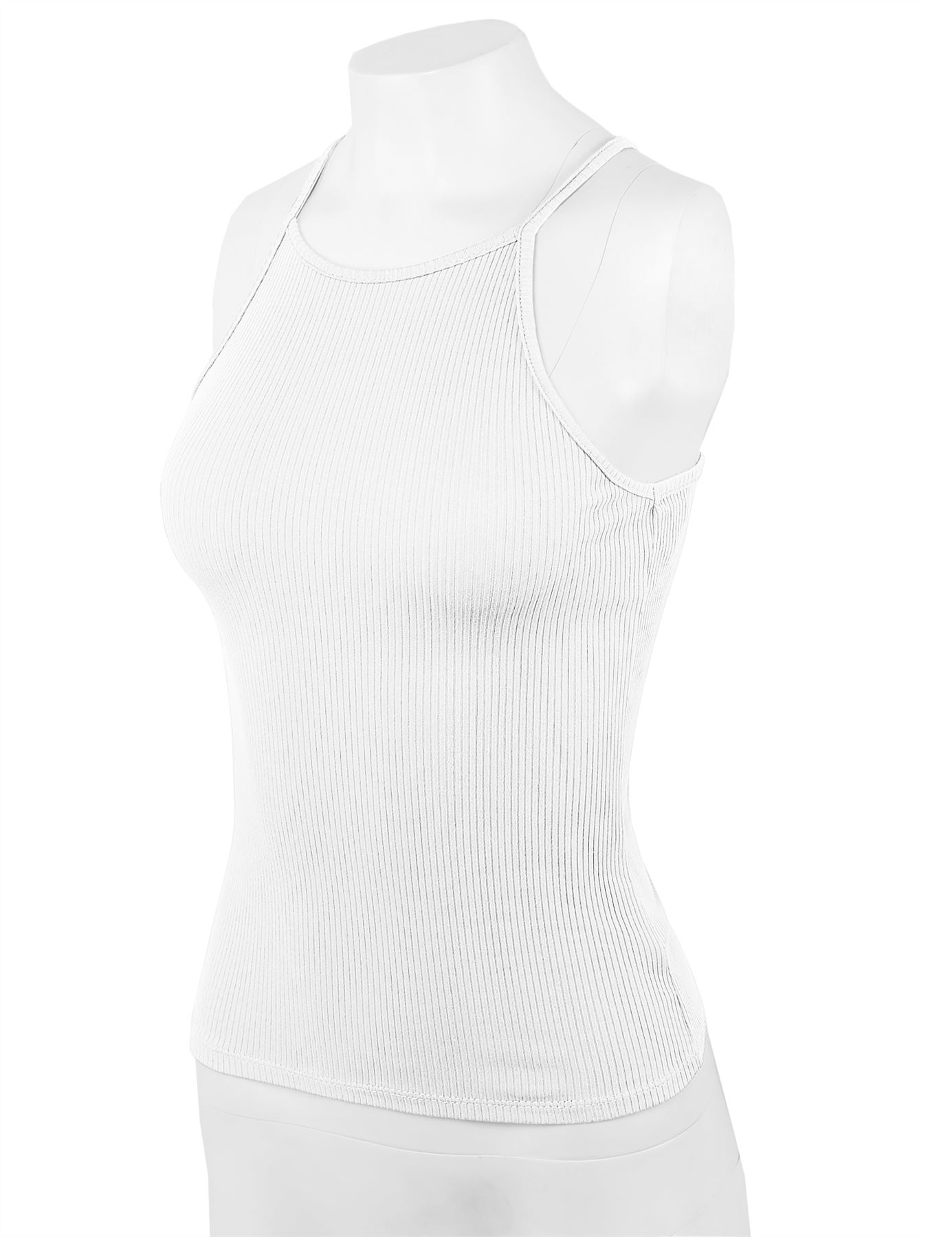 Ribbed High Square Halter Neck Racerback Cami Top - Picture 119 of 120