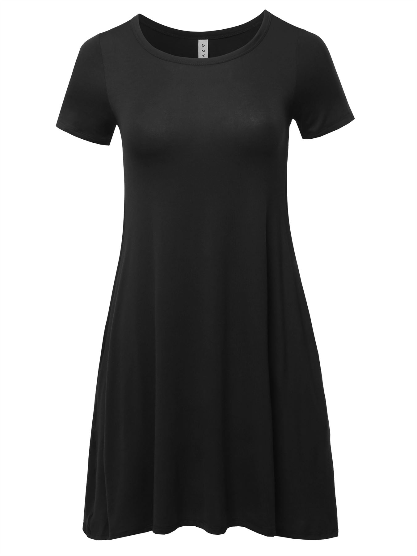 Solid Printed Summer Casual T-Shirt Tunic Swing Dress with Side Pockets - Picture 2 of 13