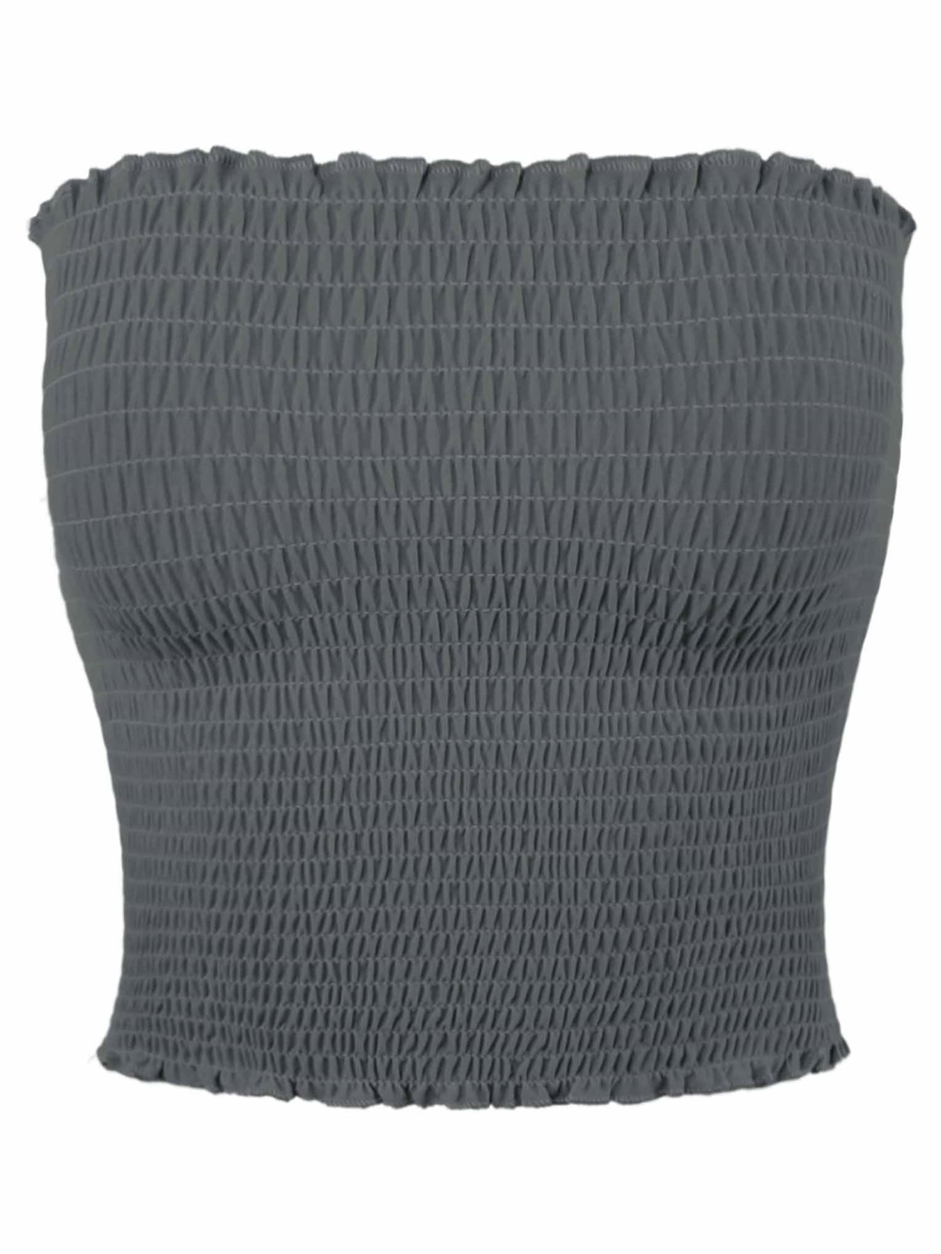 Sexy Fitted Strapless Cotton Smocked Tube Crop Tops - Picture 15 of 116