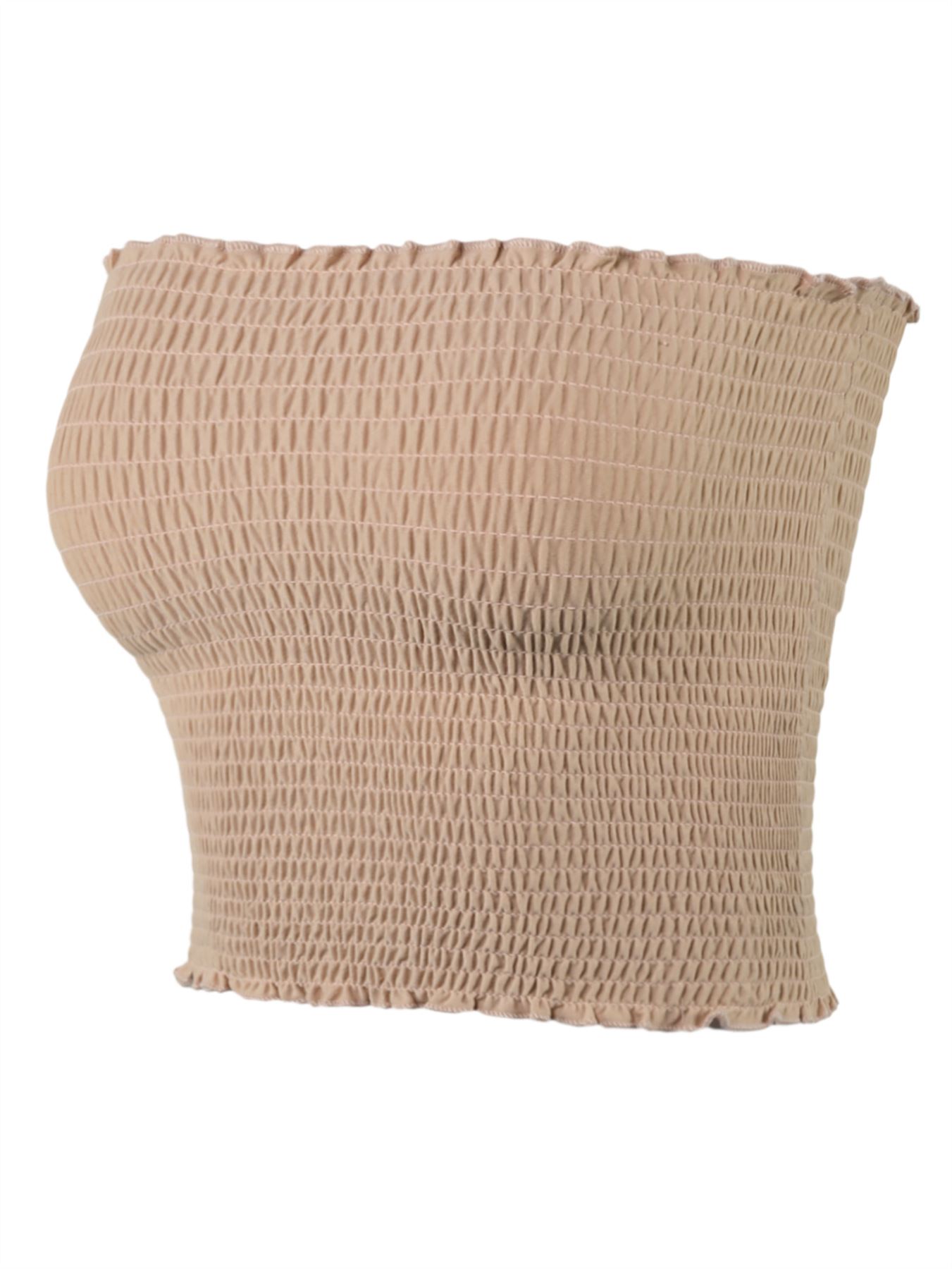 Sexy Fitted Strapless Cotton Smocked Tube Crop Tops - Picture 20 of 116