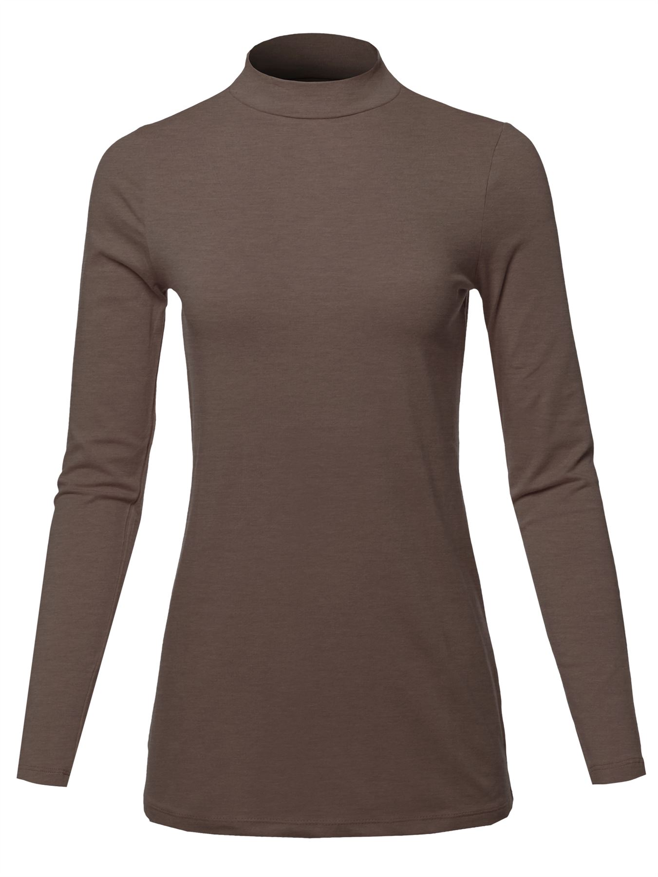 Basic Solid Soft Cotton Long Sleeve Mock Neck Top Shirts - Picture 9 of 38