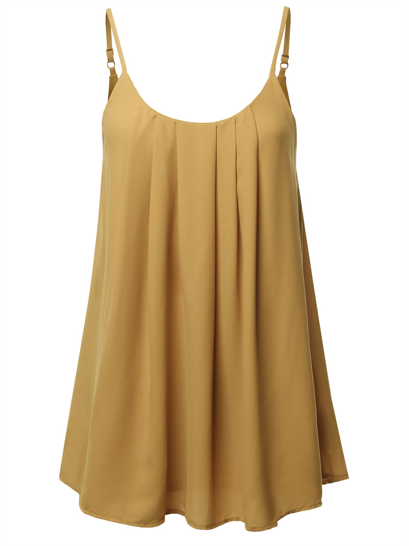 Relaxed Fit Wool Dobby Woven Lining Double Layer Spaghetti Cami Pleated Top - Picture 23 of 32