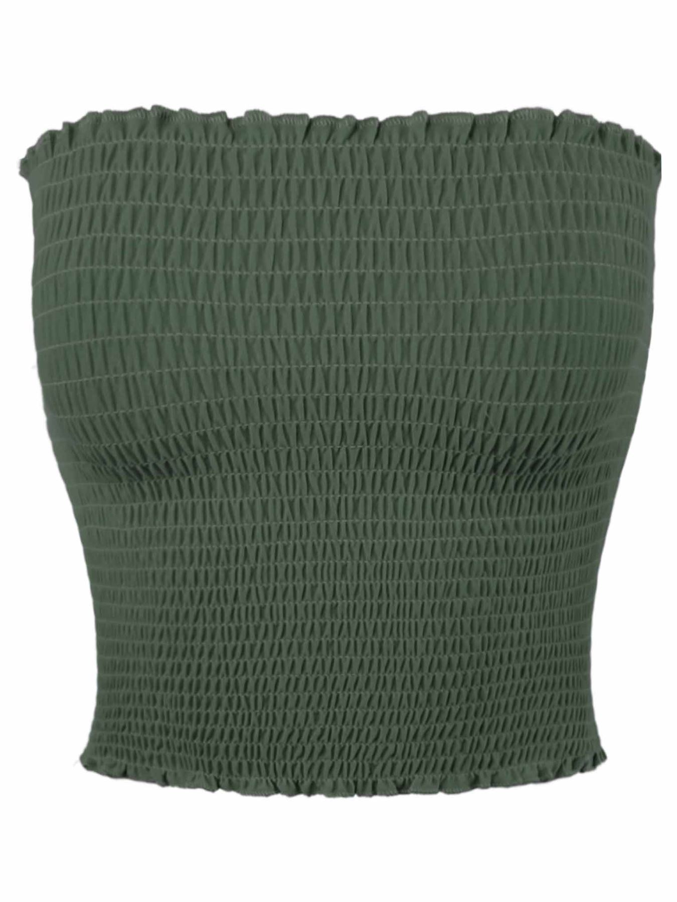 Sexy Fitted Strapless Cotton Smocked Tube Crop Tops - Picture 7 of 116