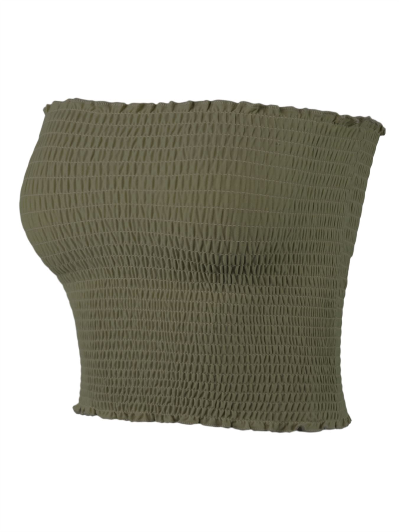 Sexy Fitted Strapless Cotton Smocked Tube Crop Tops - Picture 52 of 116