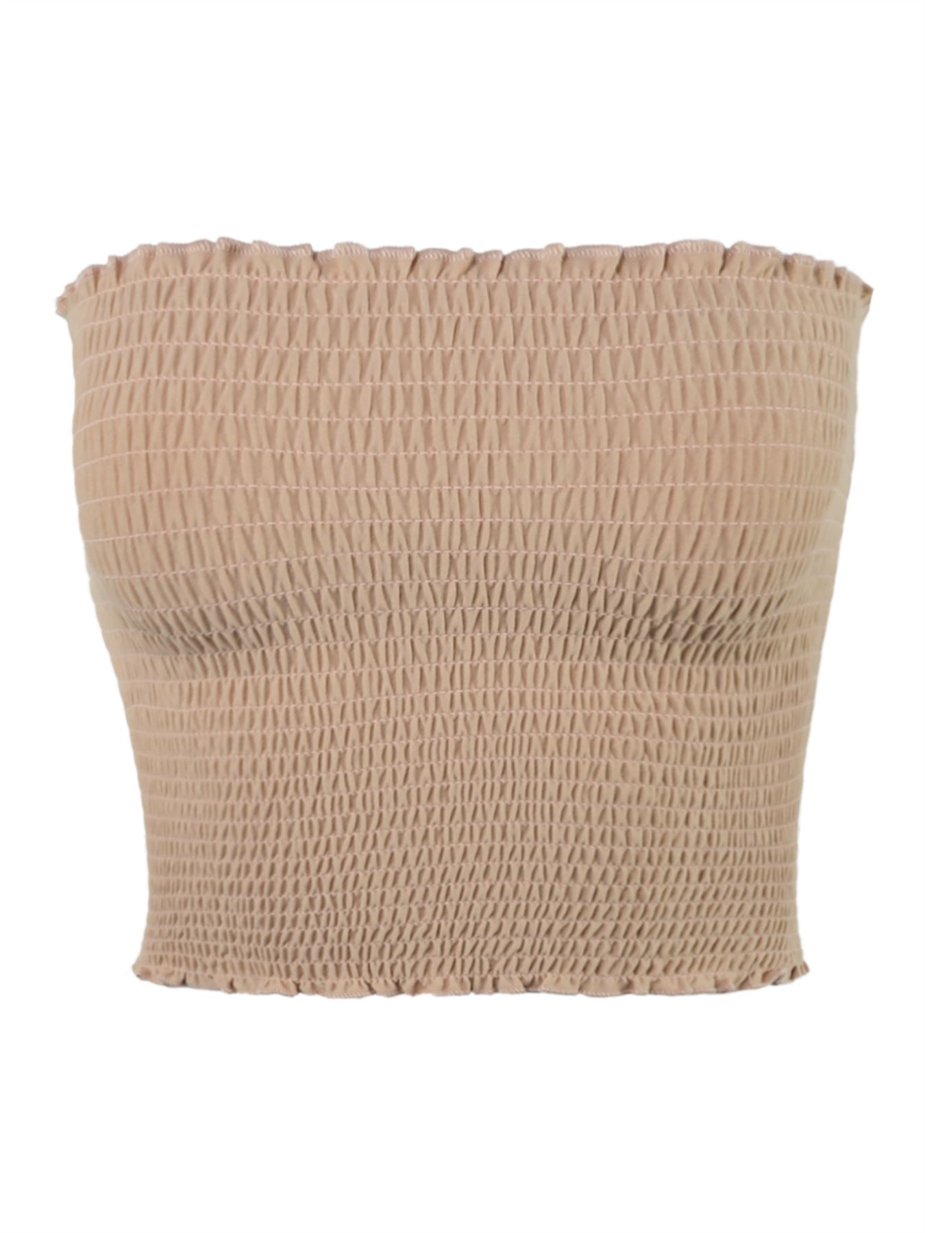 Sexy Fitted Strapless Cotton Smocked Tube Crop Tops - Picture 19 of 116