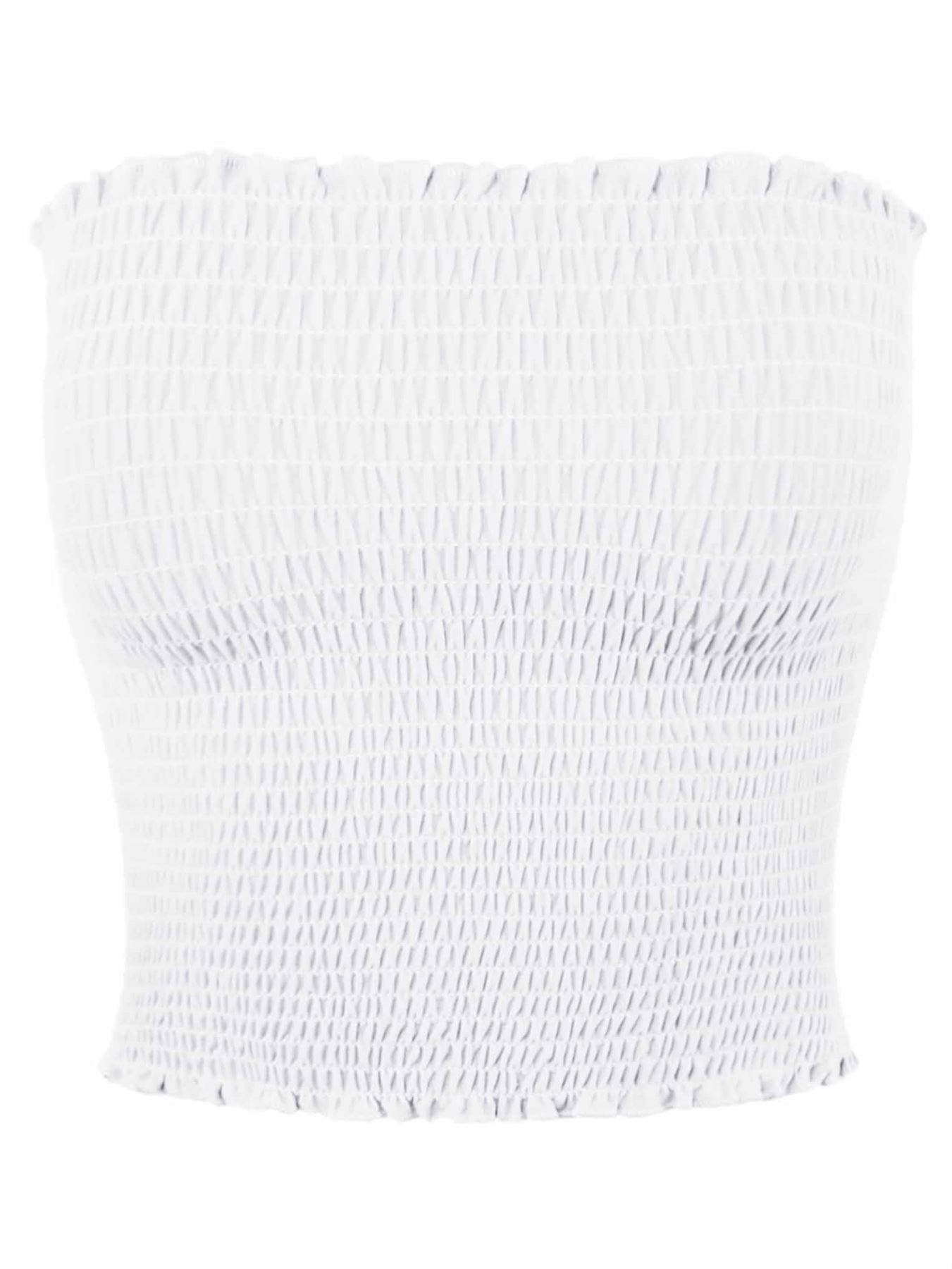 Sexy Fitted Strapless Cotton Smocked Tube Crop Tops - Picture 110 of 116