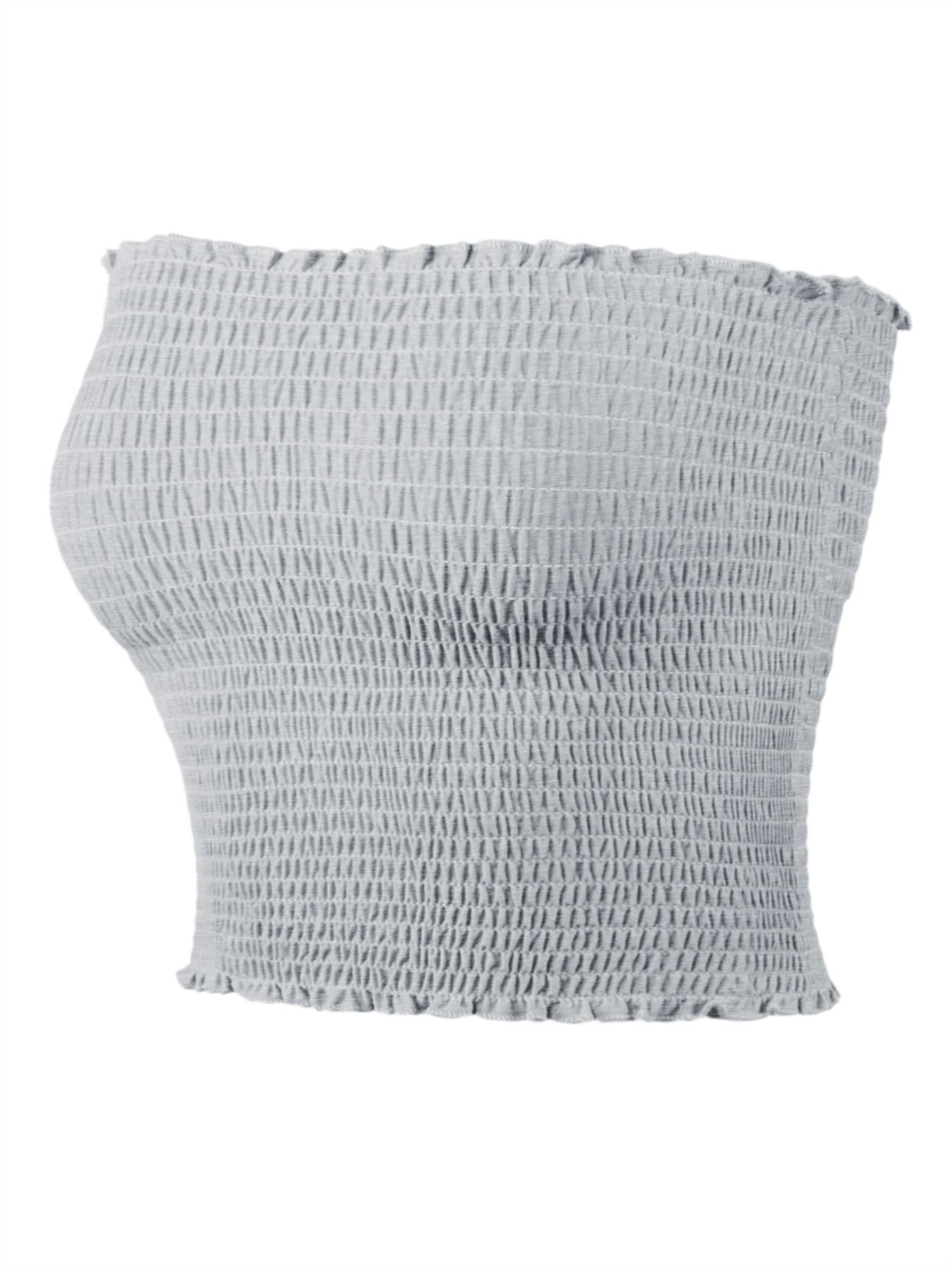 Sexy Fitted Strapless Cotton Smocked Tube Crop Tops - Picture 61 of 116