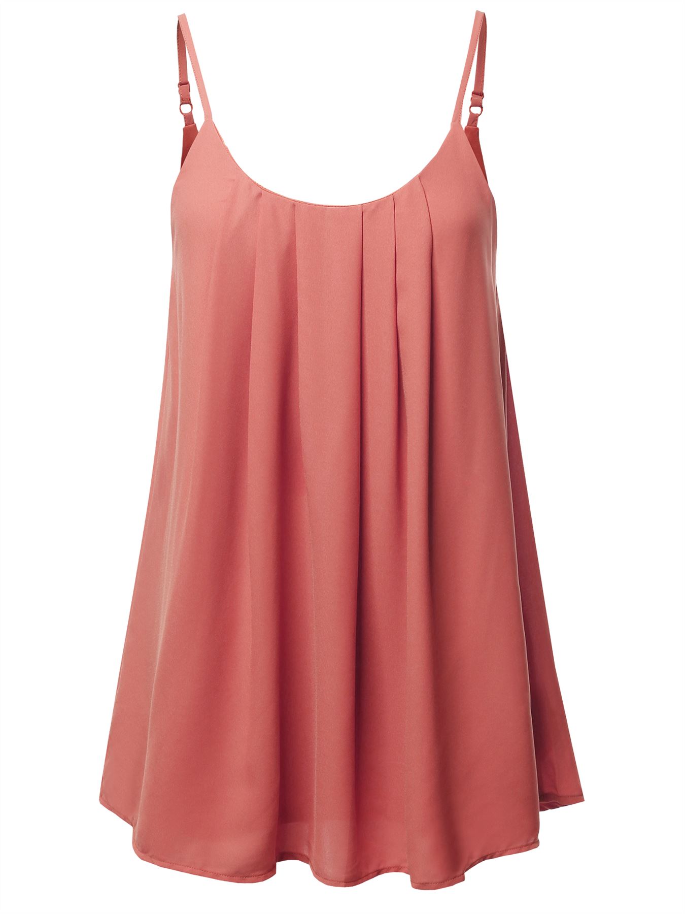 Relaxed Fit Wool Dobby Woven Lining Double Layer Spaghetti Cami Pleated Top - Picture 7 of 32