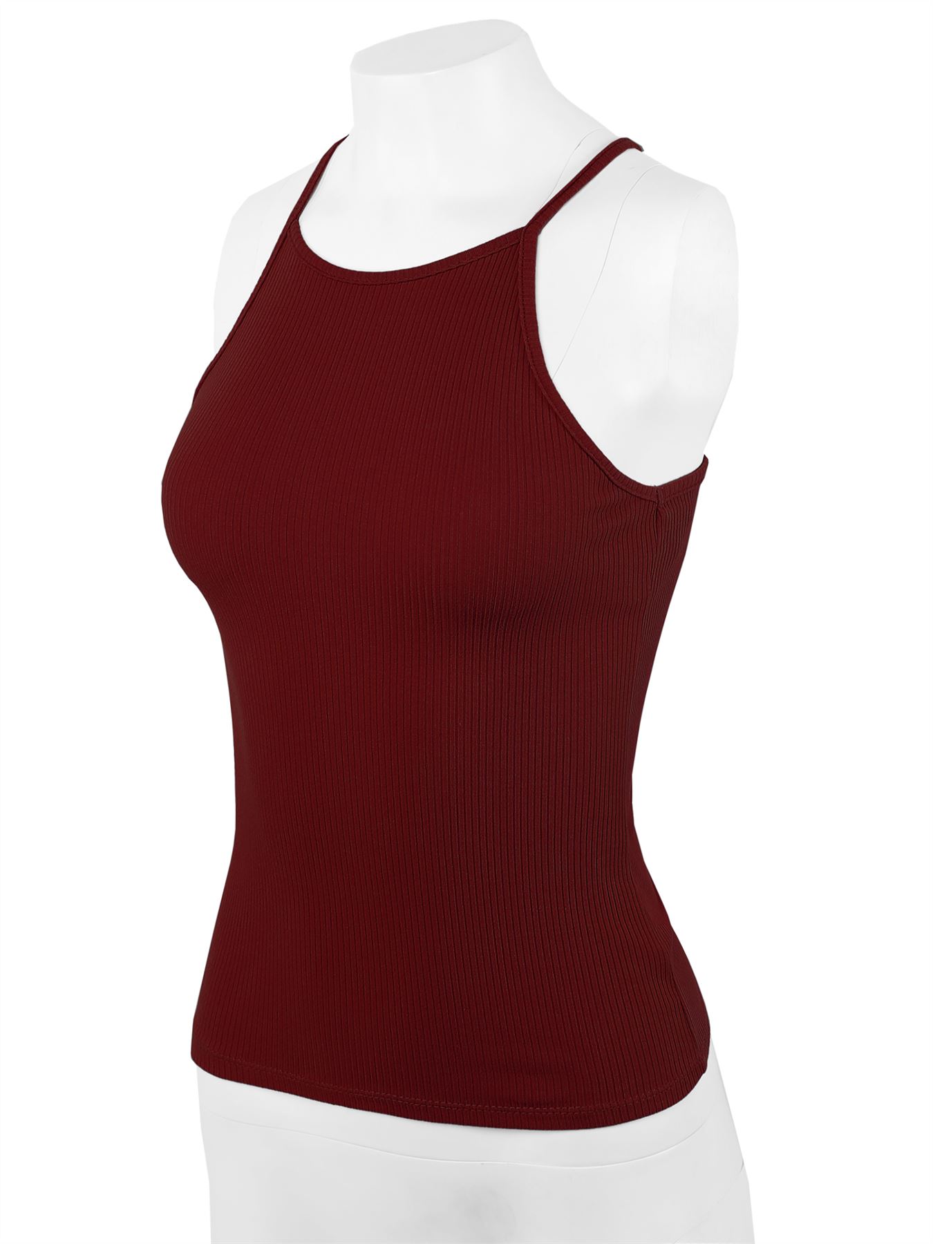Ribbed High Square Halter Neck Racerback Cami Top - Picture 12 of 120
