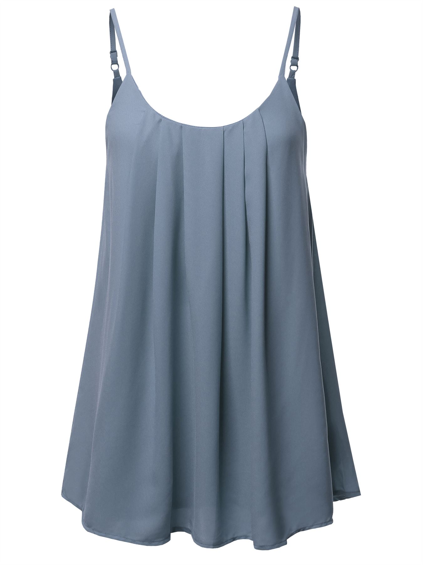 Relaxed Fit Wool Dobby Woven Lining Double Layer Spaghetti Cami Pleated Top - Picture 12 of 32