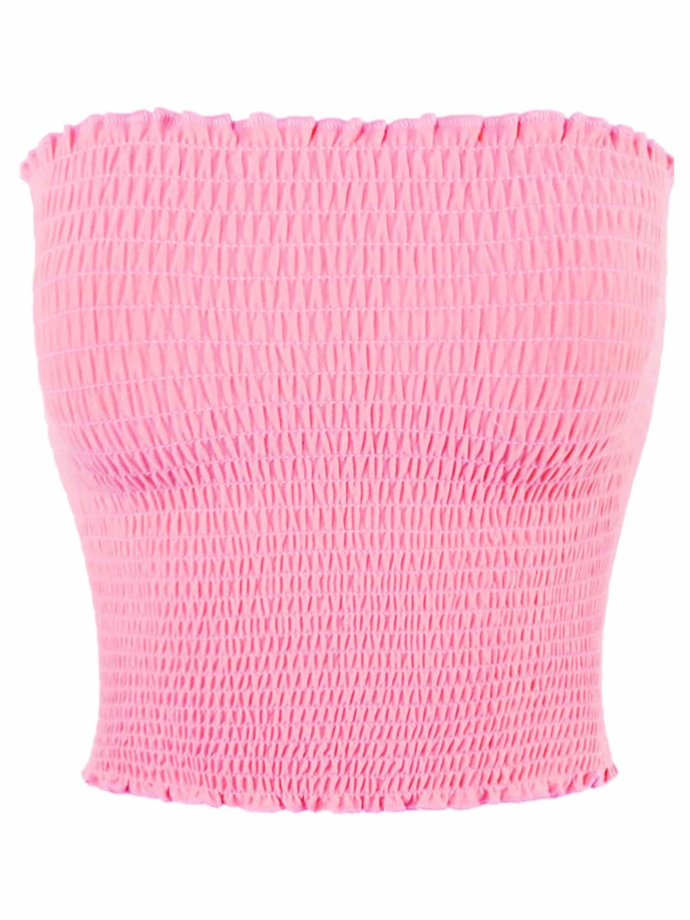 Sexy Fitted Strapless Cotton Smocked Tube Crop Tops - Picture 33 of 116