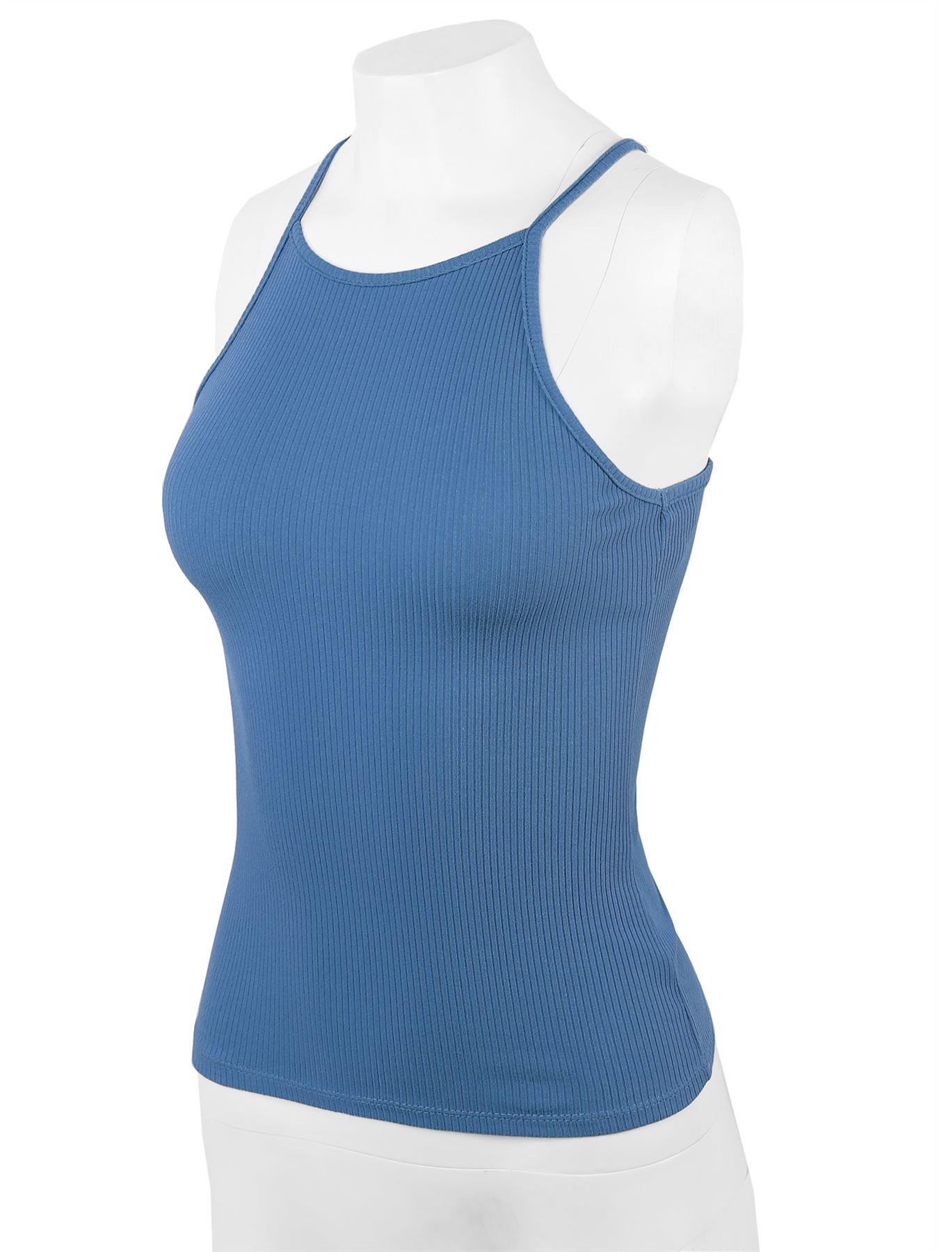 Ribbed High Square Halter Neck Racerback Cami Top - Picture 29 of 120