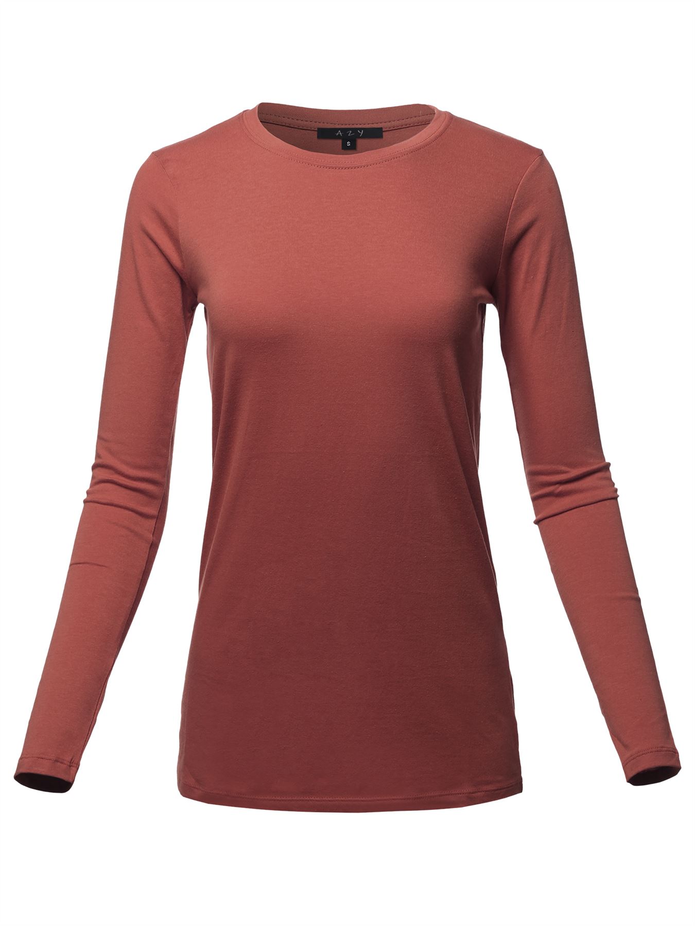 Basic Solid Soft Cotton Long Sleeve Crew Neck Top Shirts - Picture 18 of 36