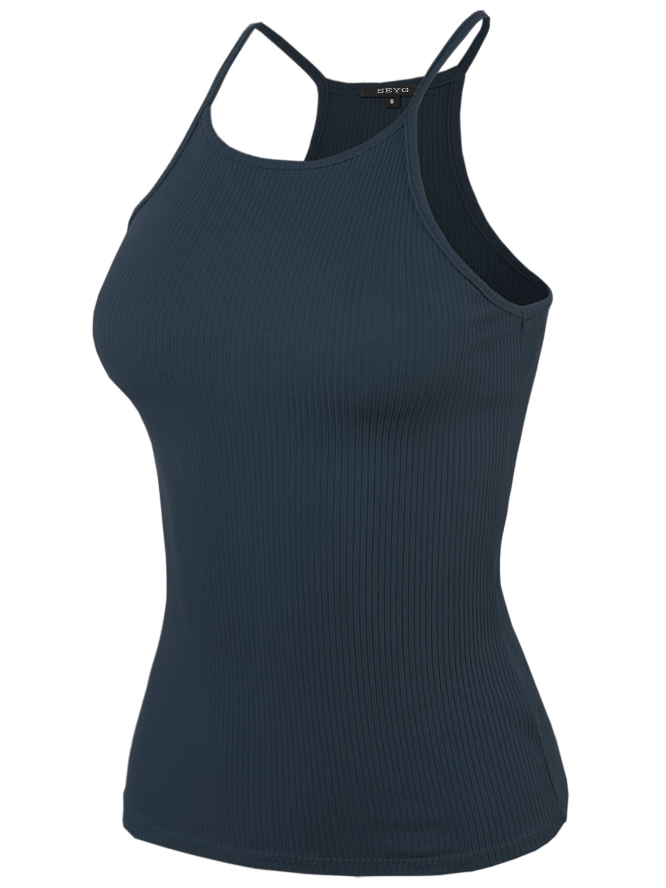 Ribbed High Square Halter Neck Racerback Cami Top - Picture 75 of 120