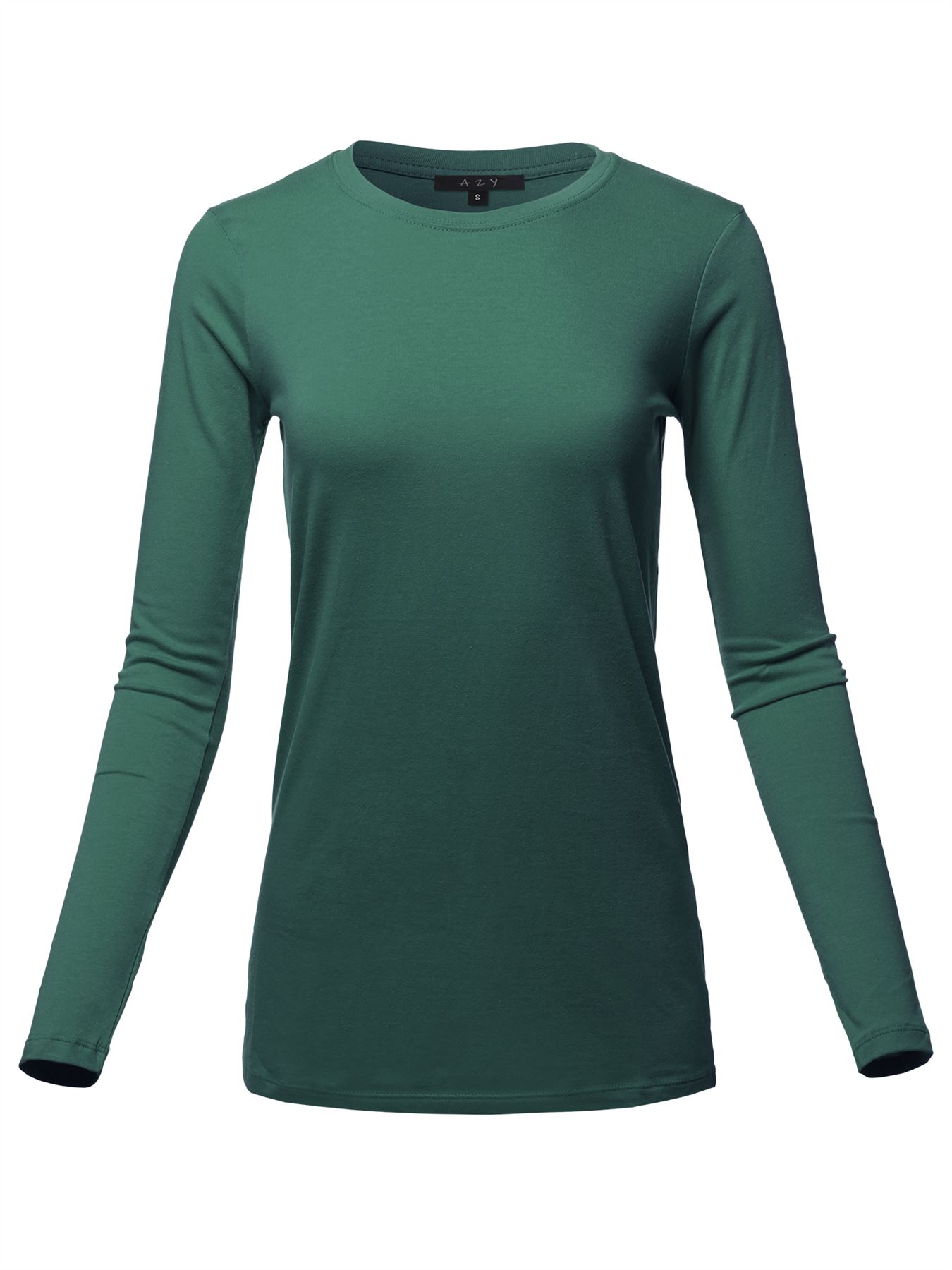 Basic Solid Soft Cotton Long Sleeve Crew Neck Top Shirts - Picture 25 of 36