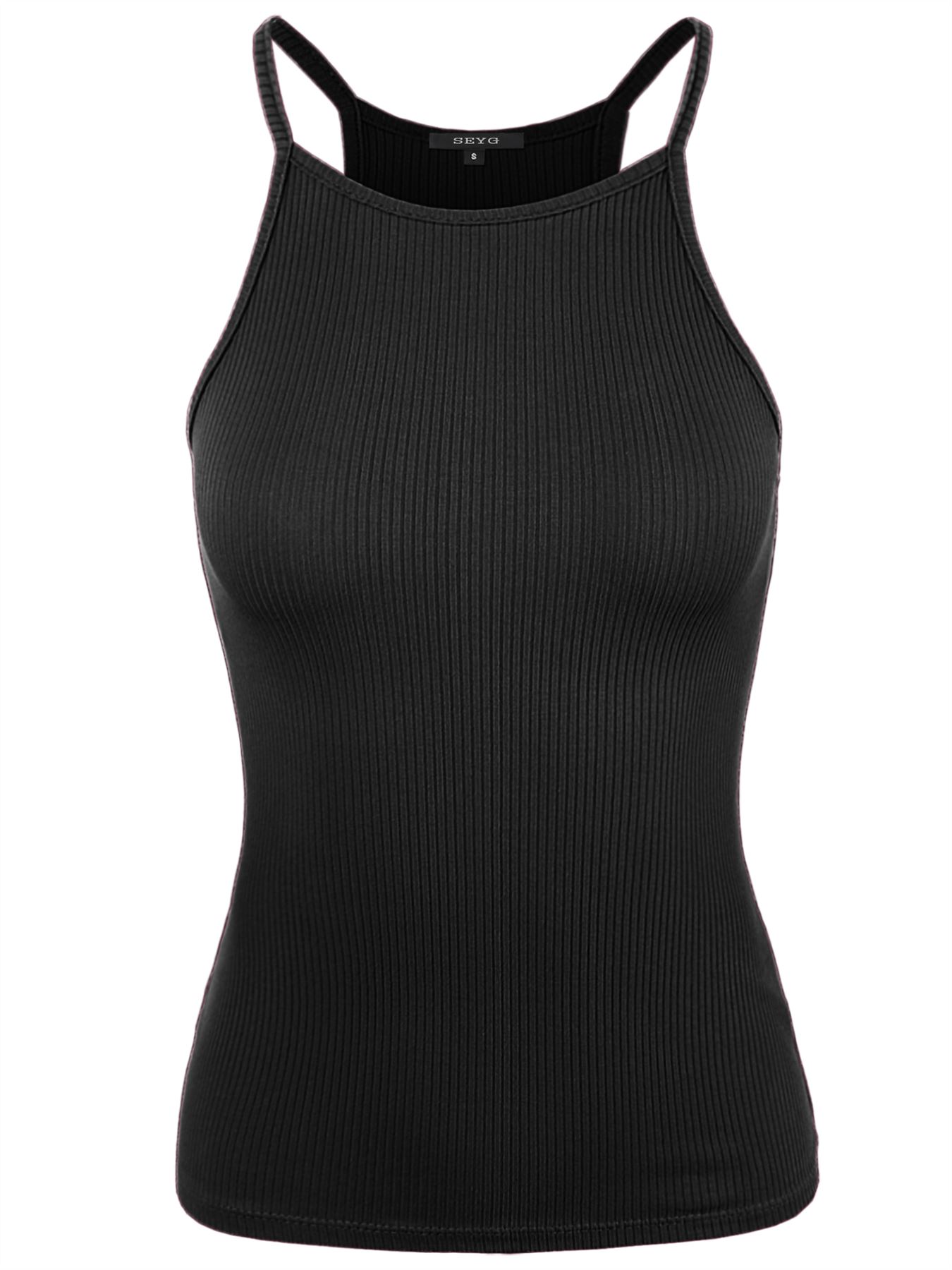 Ribbed High Square Halter Neck Racerback Cami Top - Picture 2 of 120